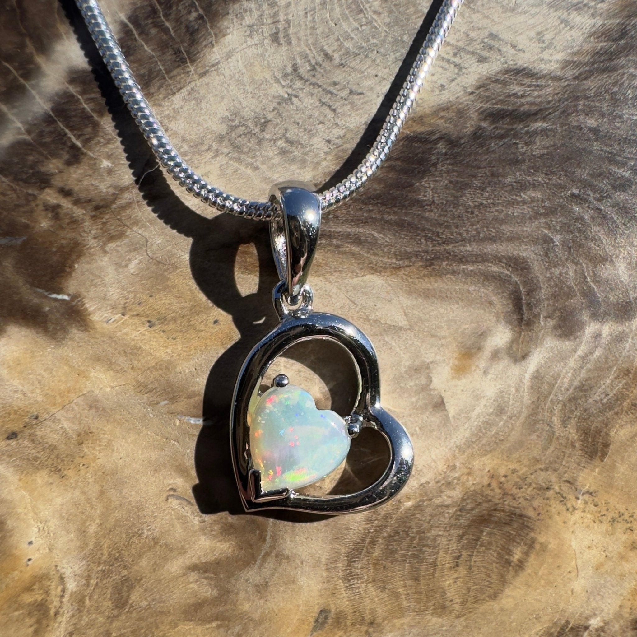 0.4ct Coober Pedy Opal Heart Pendant Necklace ~ 'Shelly Beach Heart' | 925 Sterling Silver | Solid Australian Opal