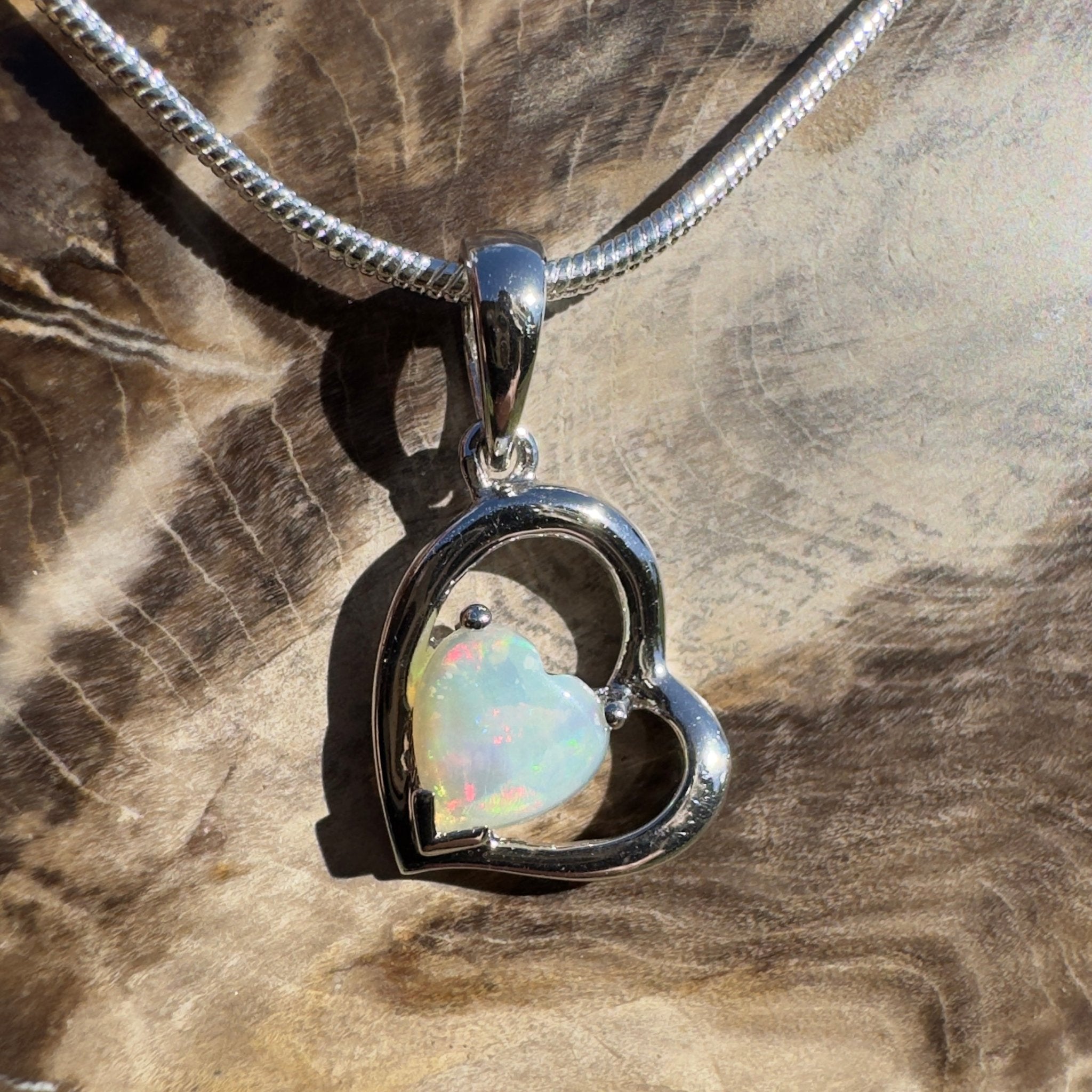 0.4ct Coober Pedy Opal Heart Pendant Necklace ~ 'Shelly Beach Heart' | 925 Sterling Silver | Solid Australian Opal
