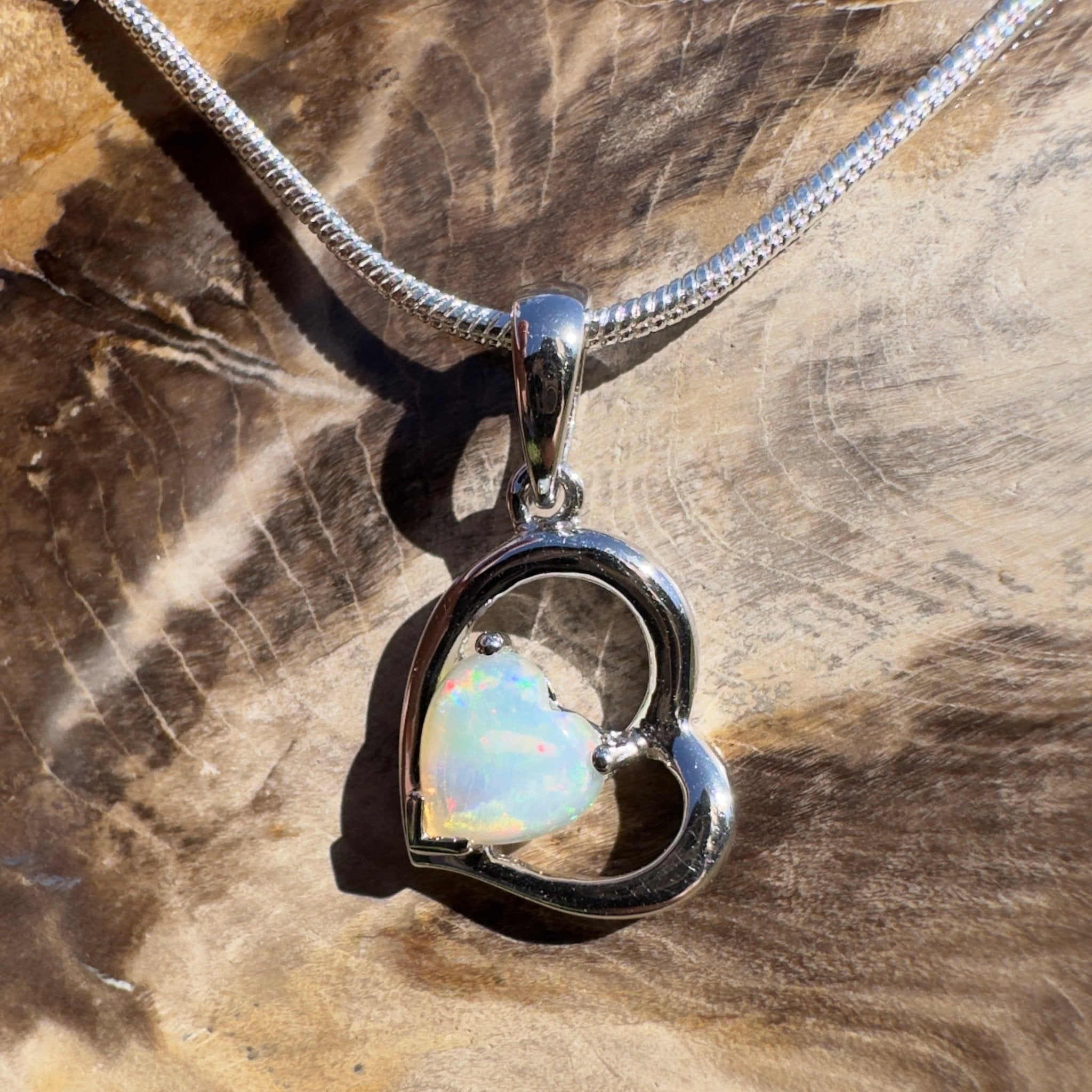0.4ct Coober Pedy Opal Heart Pendant Necklace ~ 'Shelly Beach Heart' | 925 Sterling Silver | Solid Australian Opal