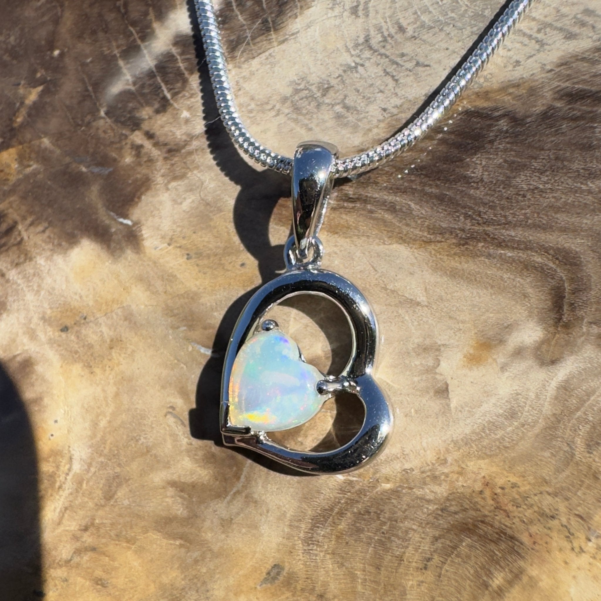 0.4ct Coober Pedy Opal Heart Pendant Necklace ~ 'Shelly Beach Heart' | 925 Sterling Silver | Solid Australian Opal