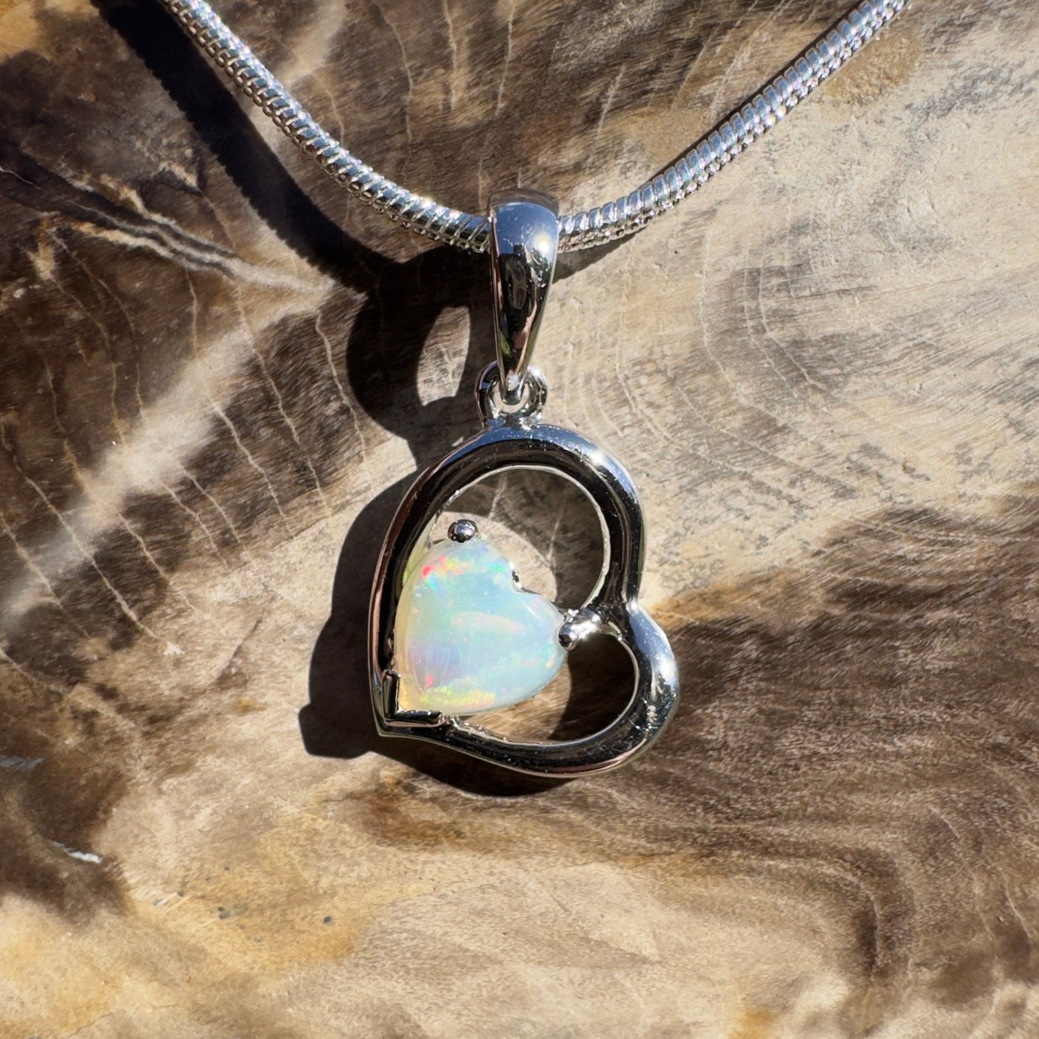 0.4ct Coober Pedy Opal Heart Pendant Necklace ~ 'Shelly Beach Heart' | 925 Sterling Silver | Solid Australian Opal