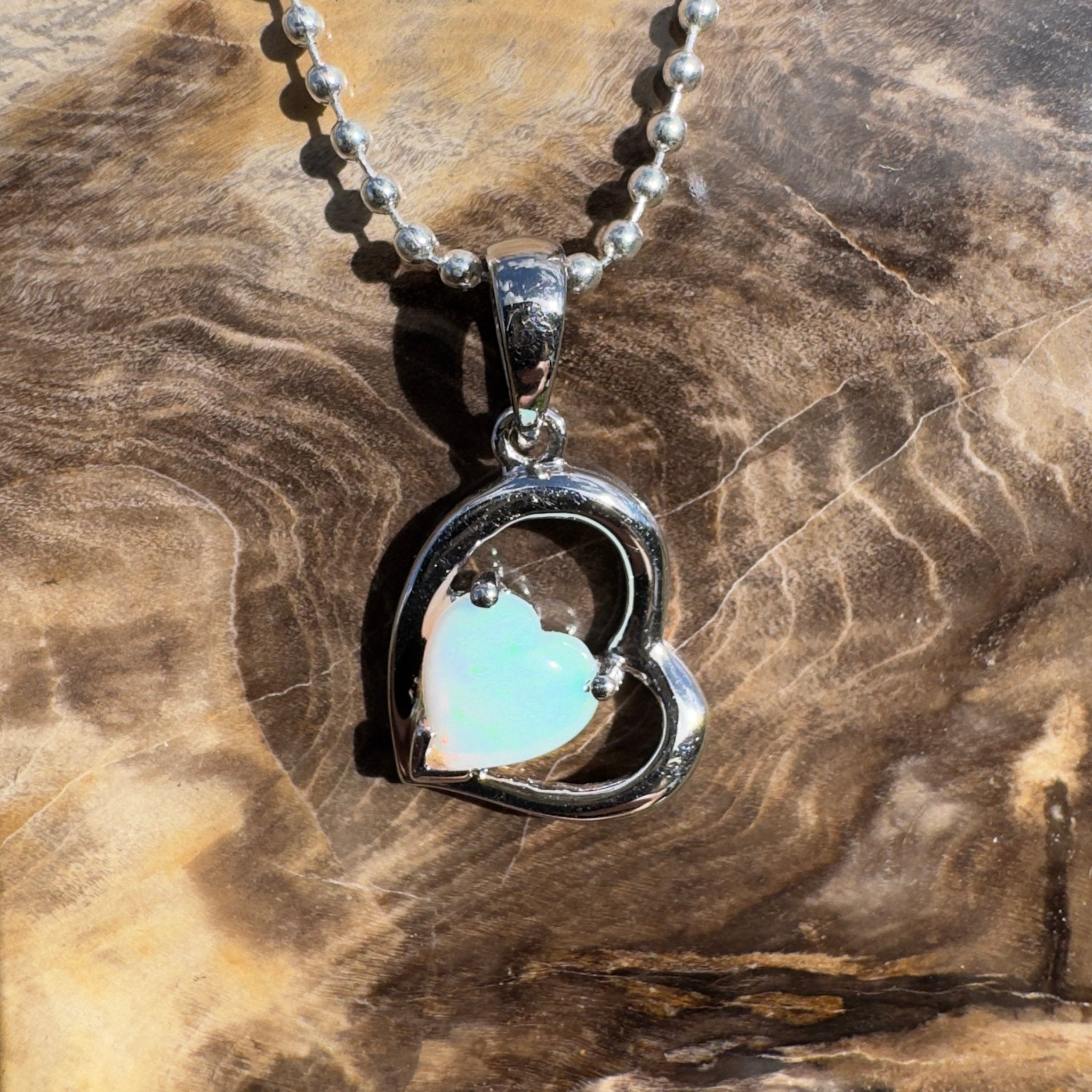 0.4ct Coober Pedy Opal Heart Pendant Necklace ~ 'Trinity Beach Heart' | 925 Sterling Silver | Solid Australian Opal