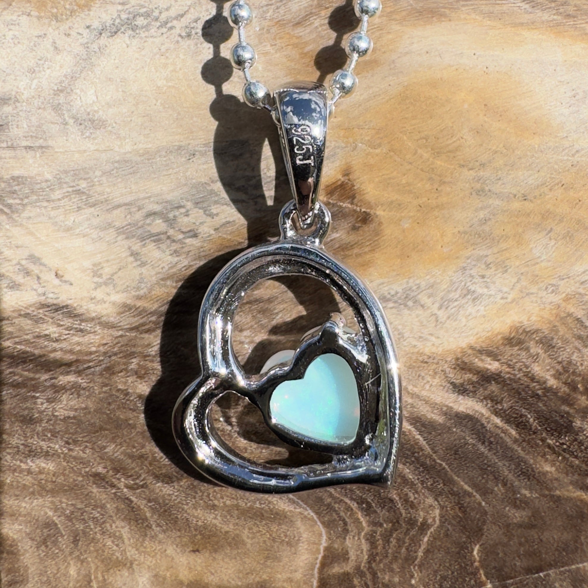 0.4ct Coober Pedy Opal Heart Pendant Necklace ~ 'Trinity Beach Heart' | 925 Sterling Silver | Solid Australian Opal