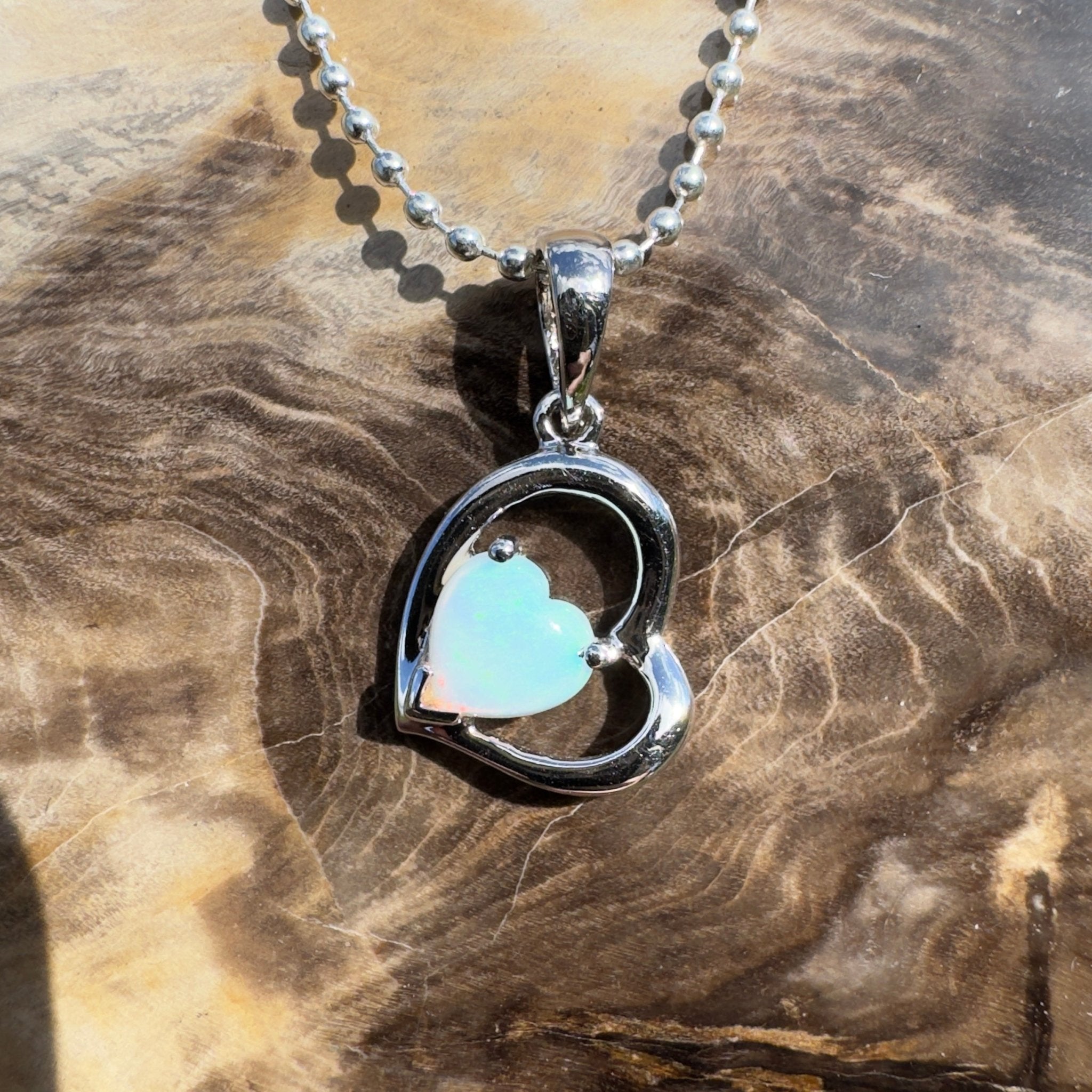 0.4ct Coober Pedy Opal Heart Pendant Necklace ~ 'Trinity Beach Heart' | 925 Sterling Silver | Solid Australian Opal