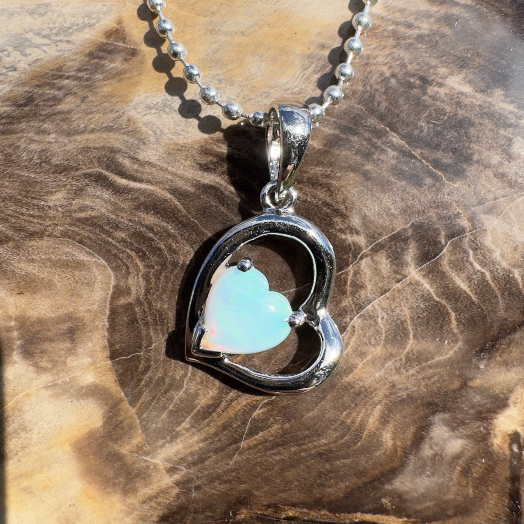 0.4ct Coober Pedy Opal Heart Pendant Necklace ~ 'Trinity Beach Heart' | 925 Sterling Silver | Solid Australian Opal