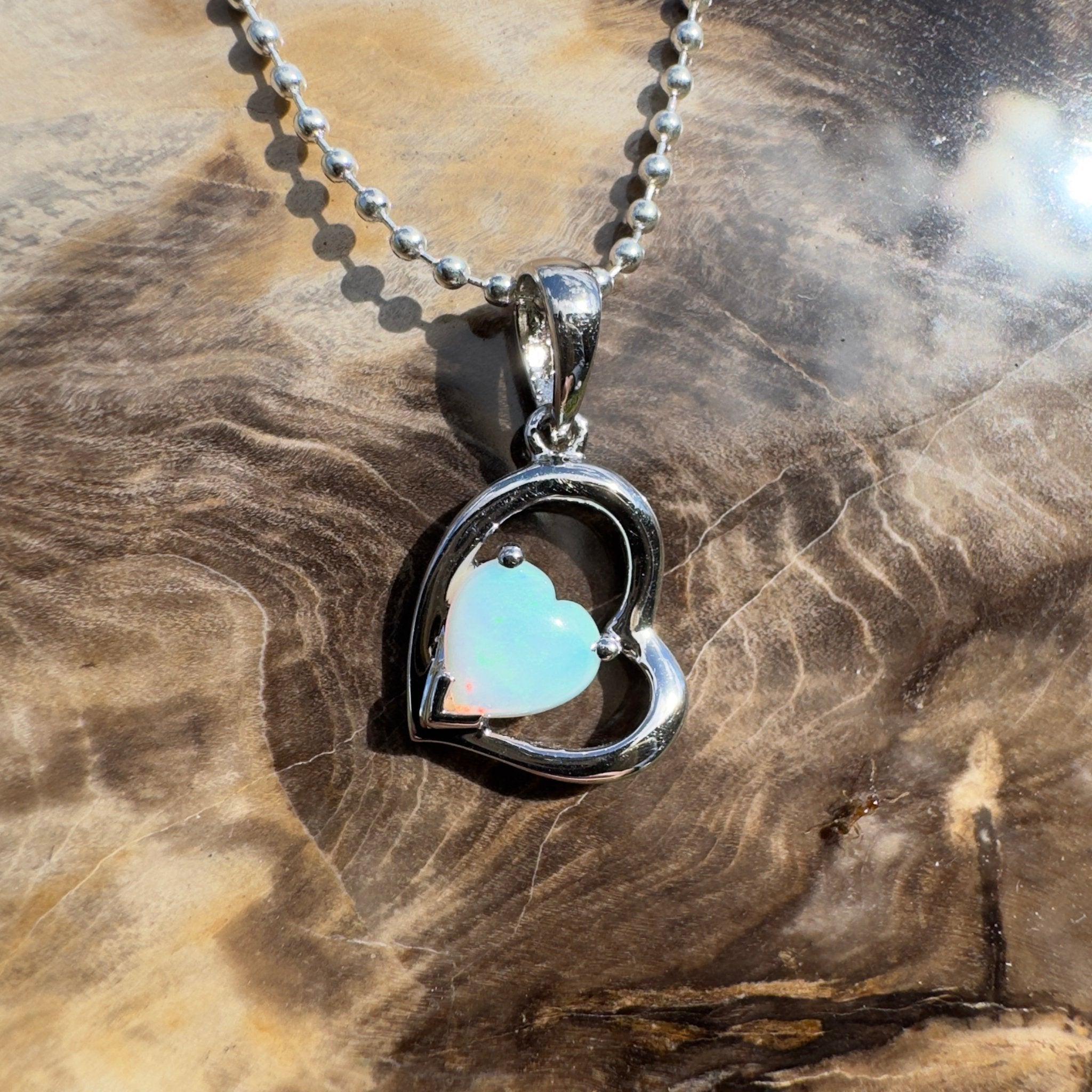 0.4ct Coober Pedy Opal Heart Pendant Necklace ~ 'Trinity Beach Heart' | 925 Sterling Silver | Solid Australian Opal