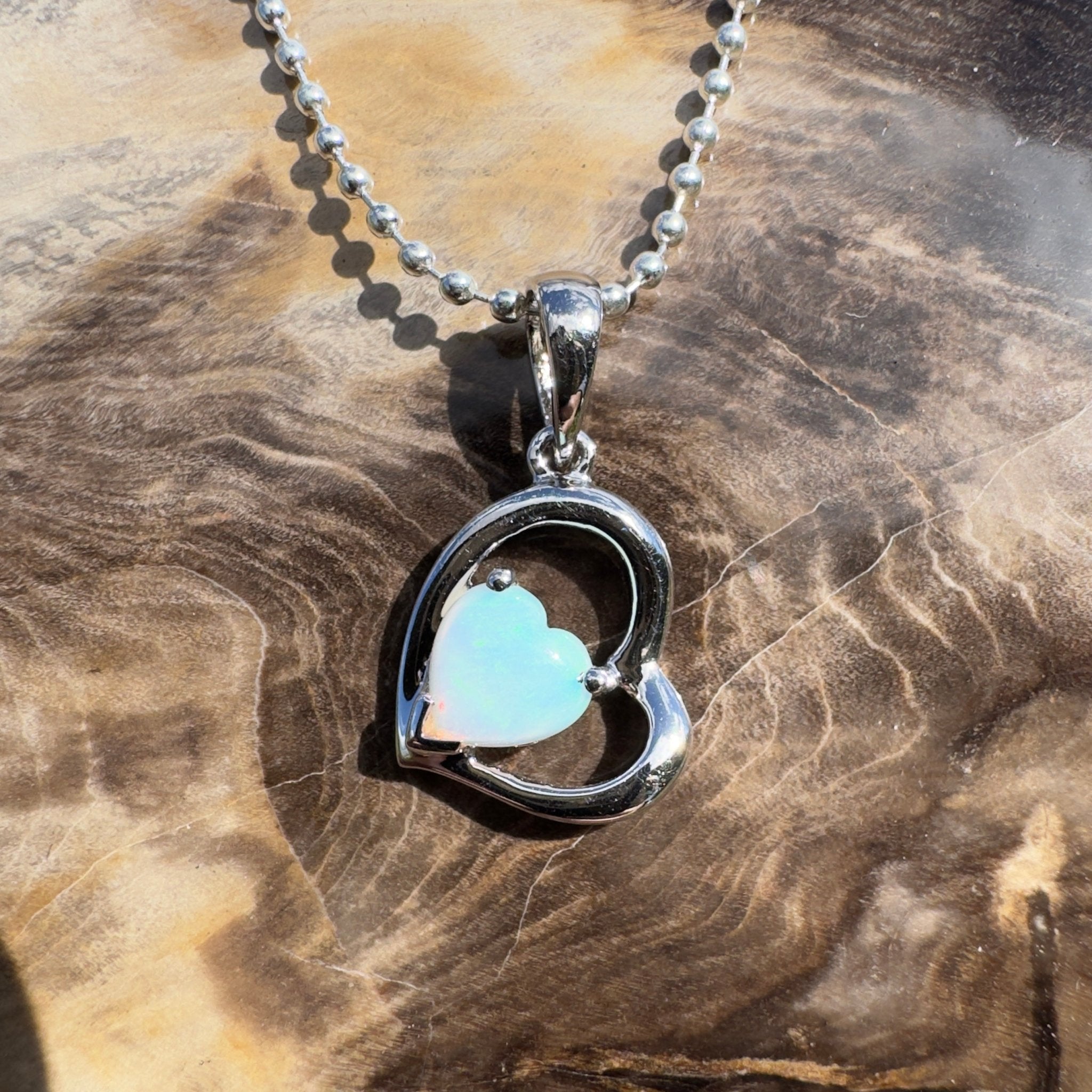 0.4ct Coober Pedy Opal Heart Pendant Necklace ~ 'Trinity Beach Heart' | 925 Sterling Silver | Solid Australian Opal