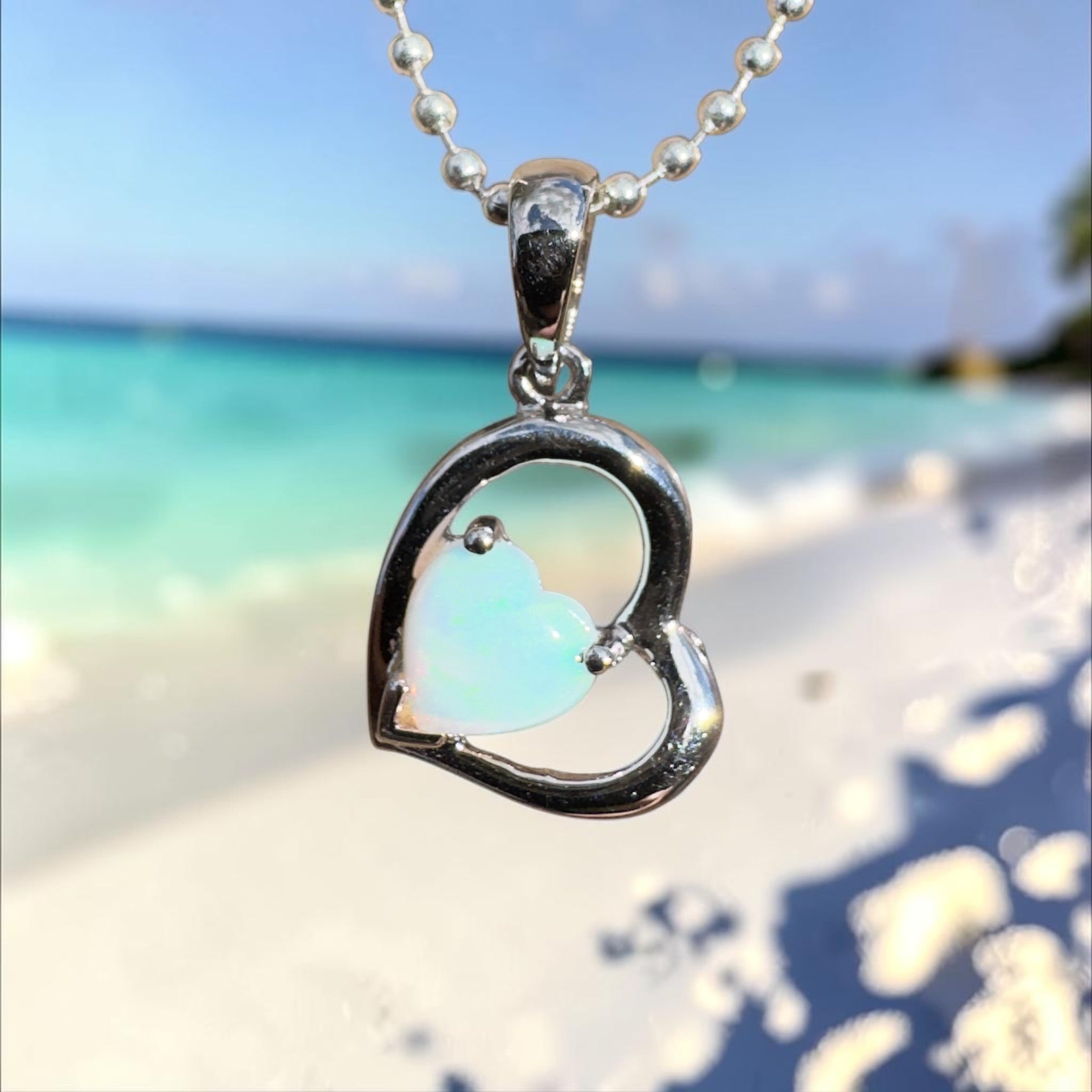 0.4ct Coober Pedy Opal Heart Pendant Necklace ~ 'Trinity Beach Heart' | 925 Sterling Silver | Solid Australian Opal