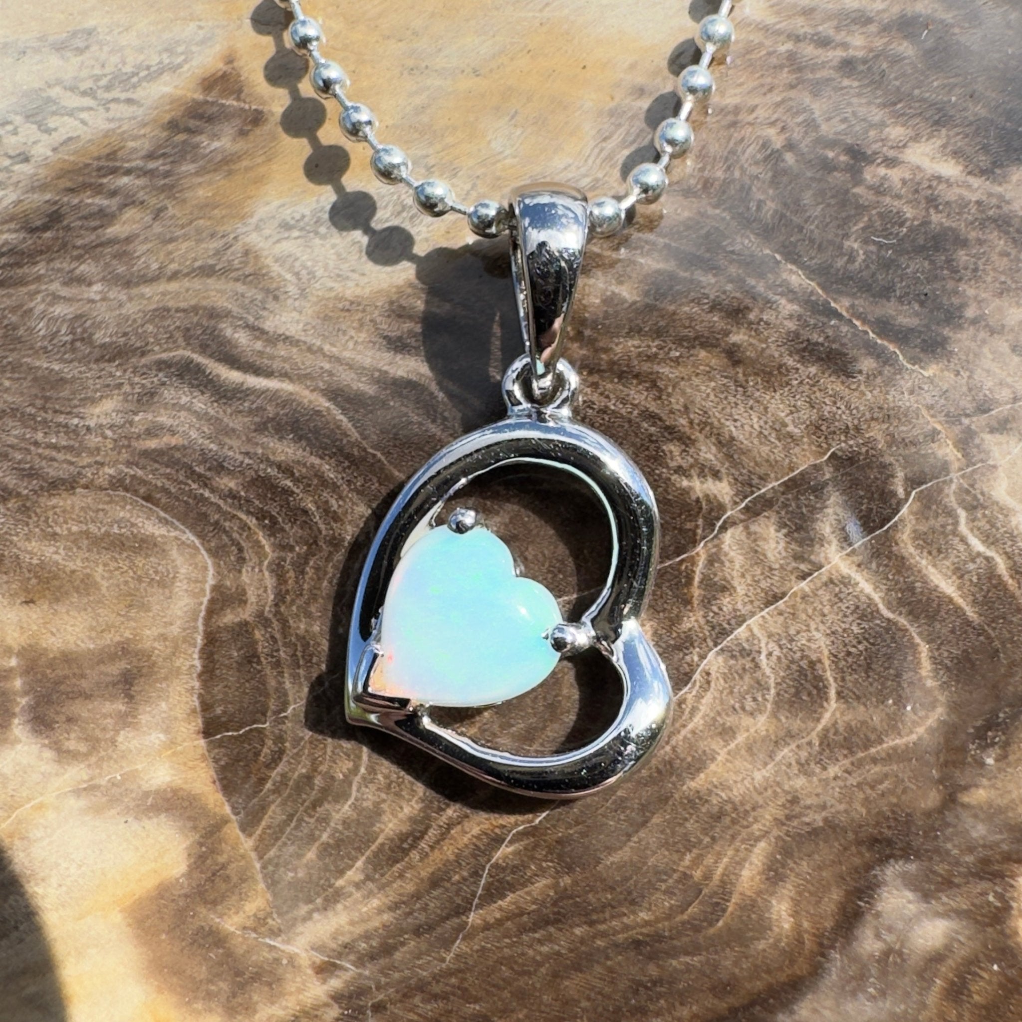 0.4ct Coober Pedy Opal Heart Pendant Necklace ~ 'Trinity Beach Heart' | 925 Sterling Silver | Solid Australian Opal
