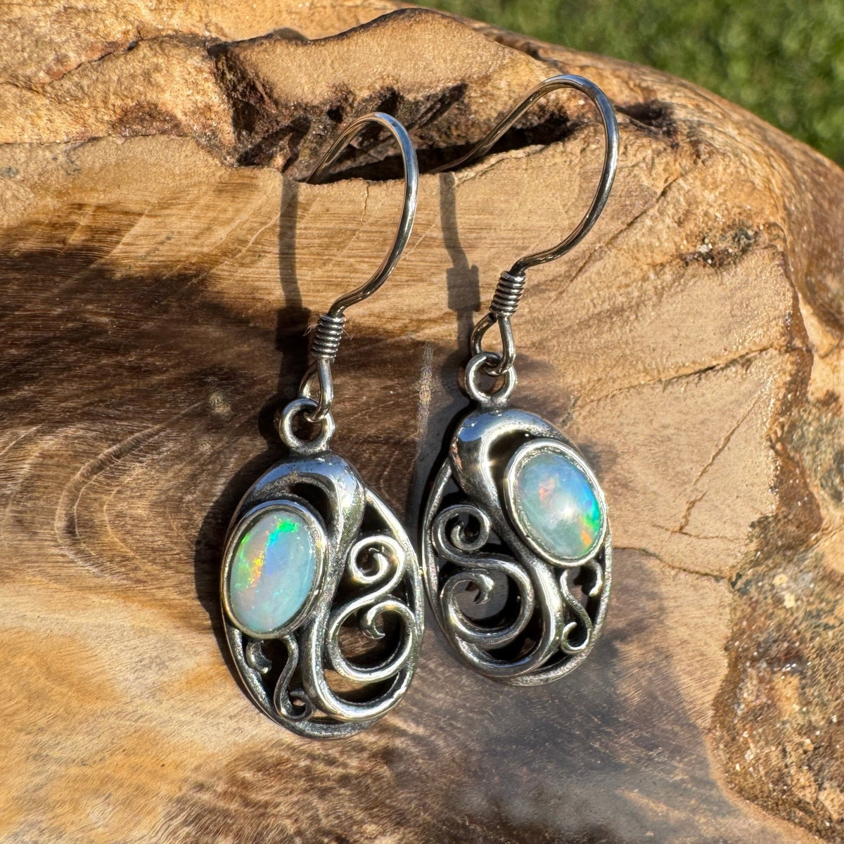 0.4ct Coober Pedy Opal Hook Earrings ~ 'Penneshaw Firelight' | 925 Sterling Silver | Solid Australian Opal