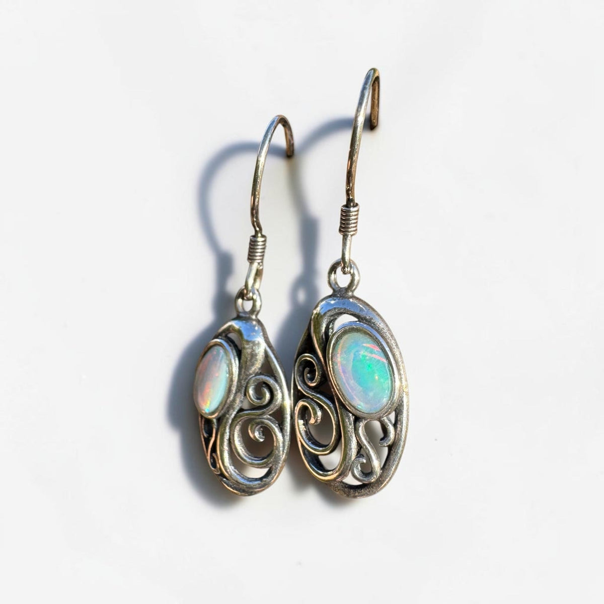0.4ct Coober Pedy Opal Hook Earrings ~ 'Penneshaw Firelight' | 925 Sterling Silver | Solid Australian Opal