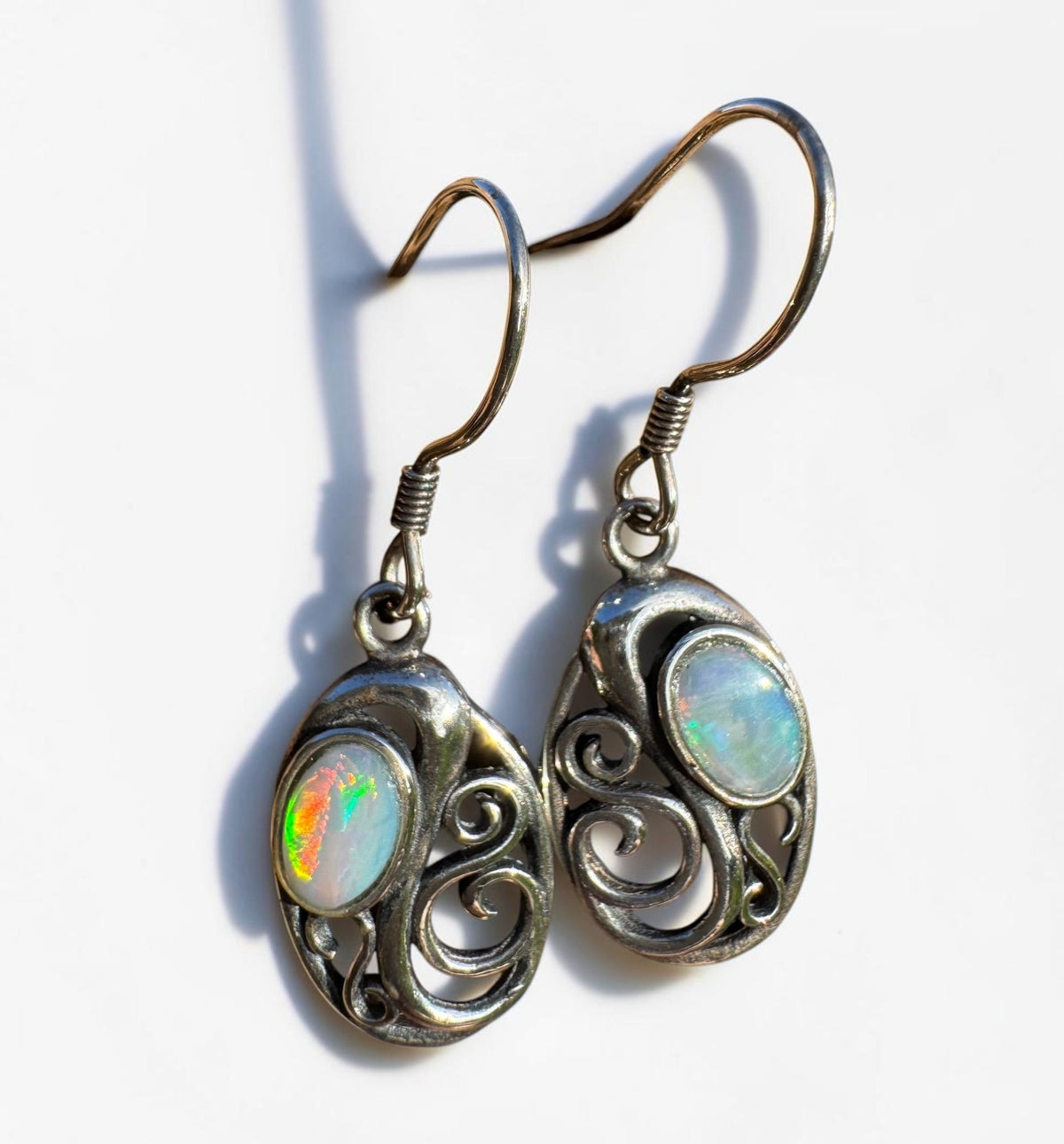0.4ct Coober Pedy Opal Hook Earrings ~ 'Penneshaw Firelight' | 925 Sterling Silver | Solid Australian Opal
