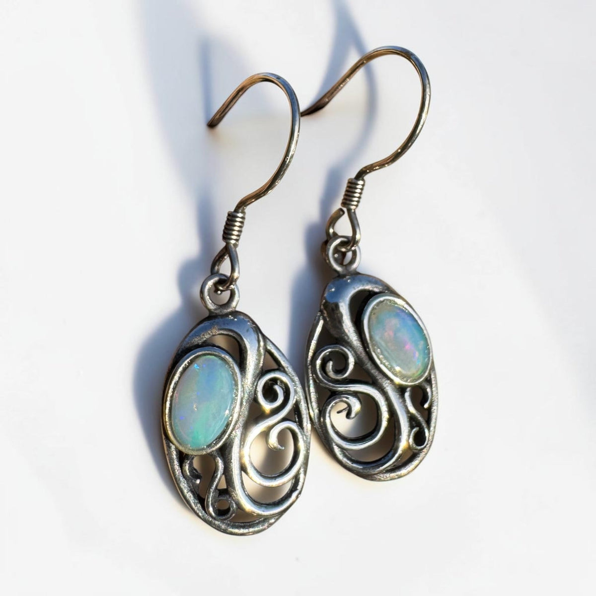 0.4ct Coober Pedy Opal Hook Earrings ~ 'Penneshaw Firelight' | 925 Sterling Silver | Solid Australian Opal