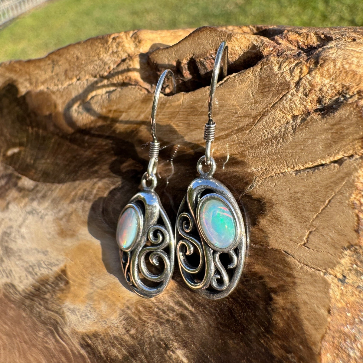 0.4ct Coober Pedy Opal Hook Earrings ~ 'Penneshaw Firelight' | 925 Sterling Silver | Solid Australian Opal