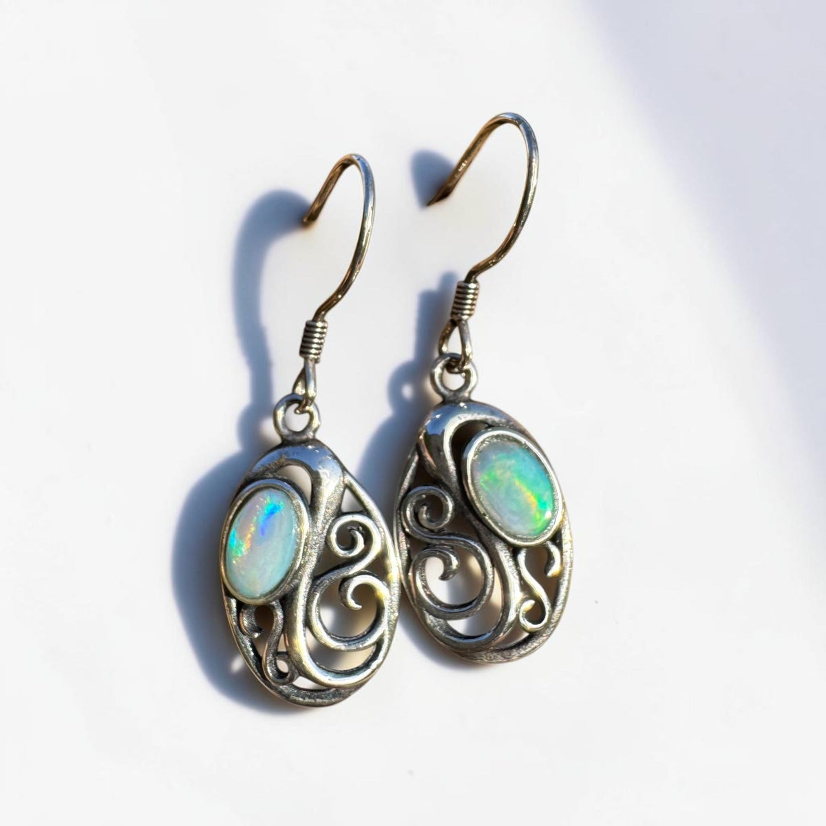 0.4ct Coober Pedy Opal Hook Earrings ~ 'Penneshaw Firelight' | 925 Sterling Silver | Solid Australian Opal