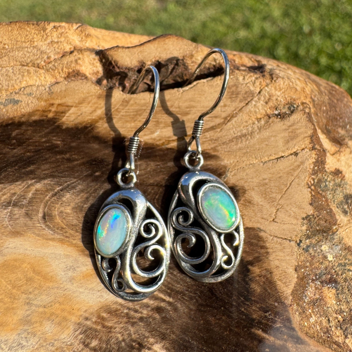 0.4ct Coober Pedy Opal Hook Earrings ~ 'Penneshaw Firelight' | 925 Sterling Silver | Solid Australian Opal
