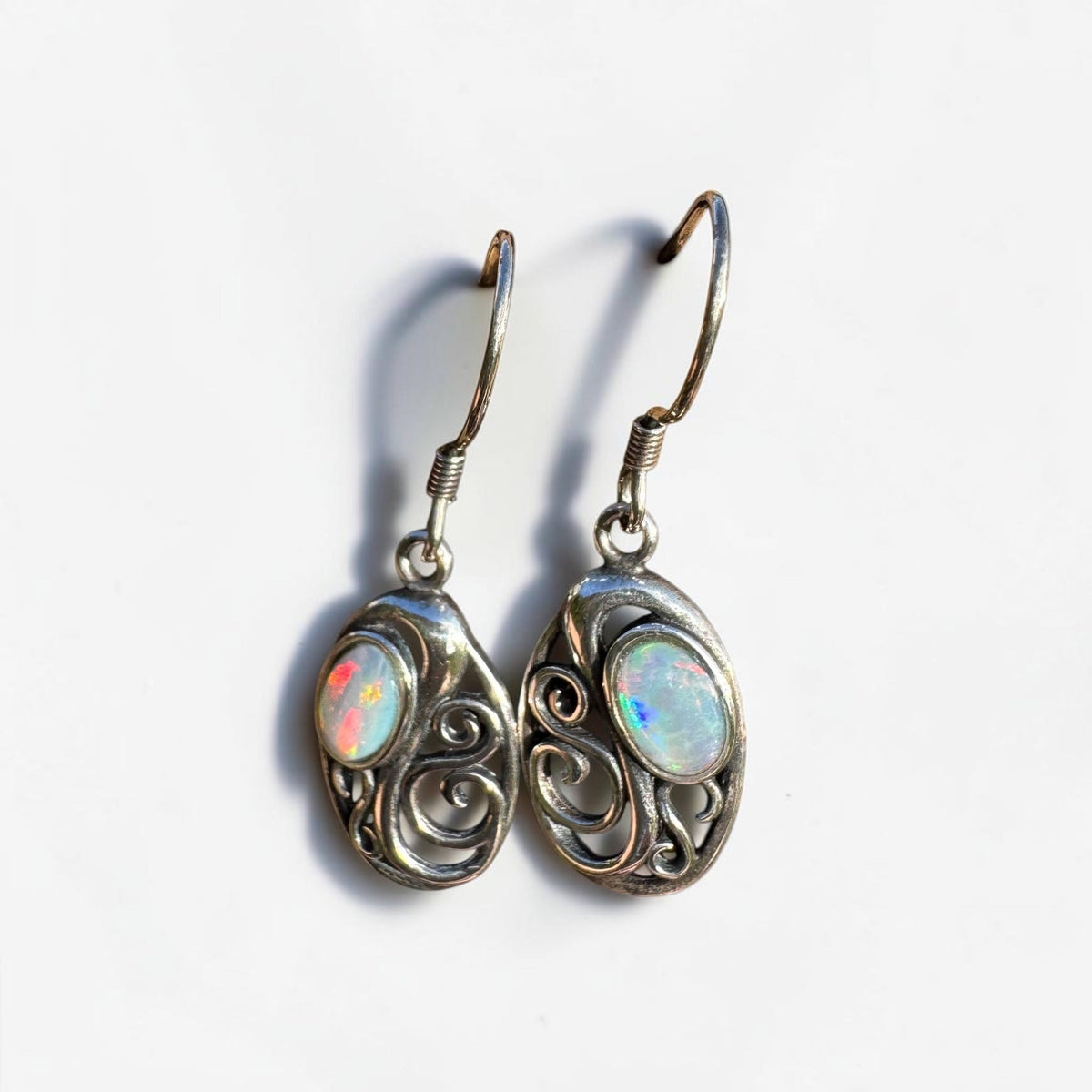 0.4ct Coober Pedy Opal Hook Earrings ~ 'Penneshaw Firelight' | 925 Sterling Silver | Solid Australian Opal