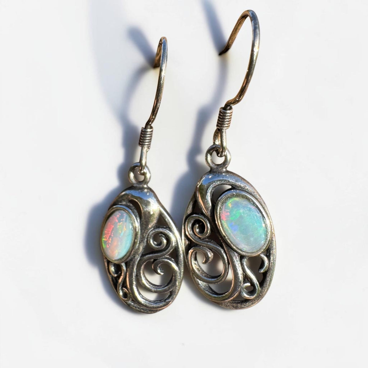 0.4ct Coober Pedy Opal Hook Earrings ~ 'Penneshaw Firelight' | 925 Sterling Silver | Solid Australian Opal