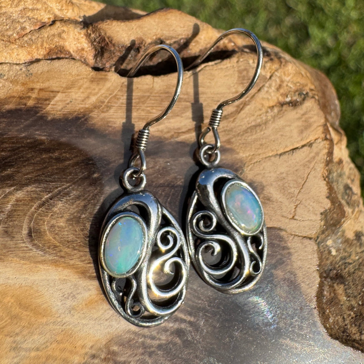 0.4ct Coober Pedy Opal Hook Earrings ~ 'Penneshaw Firelight' | 925 Sterling Silver | Solid Australian Opal