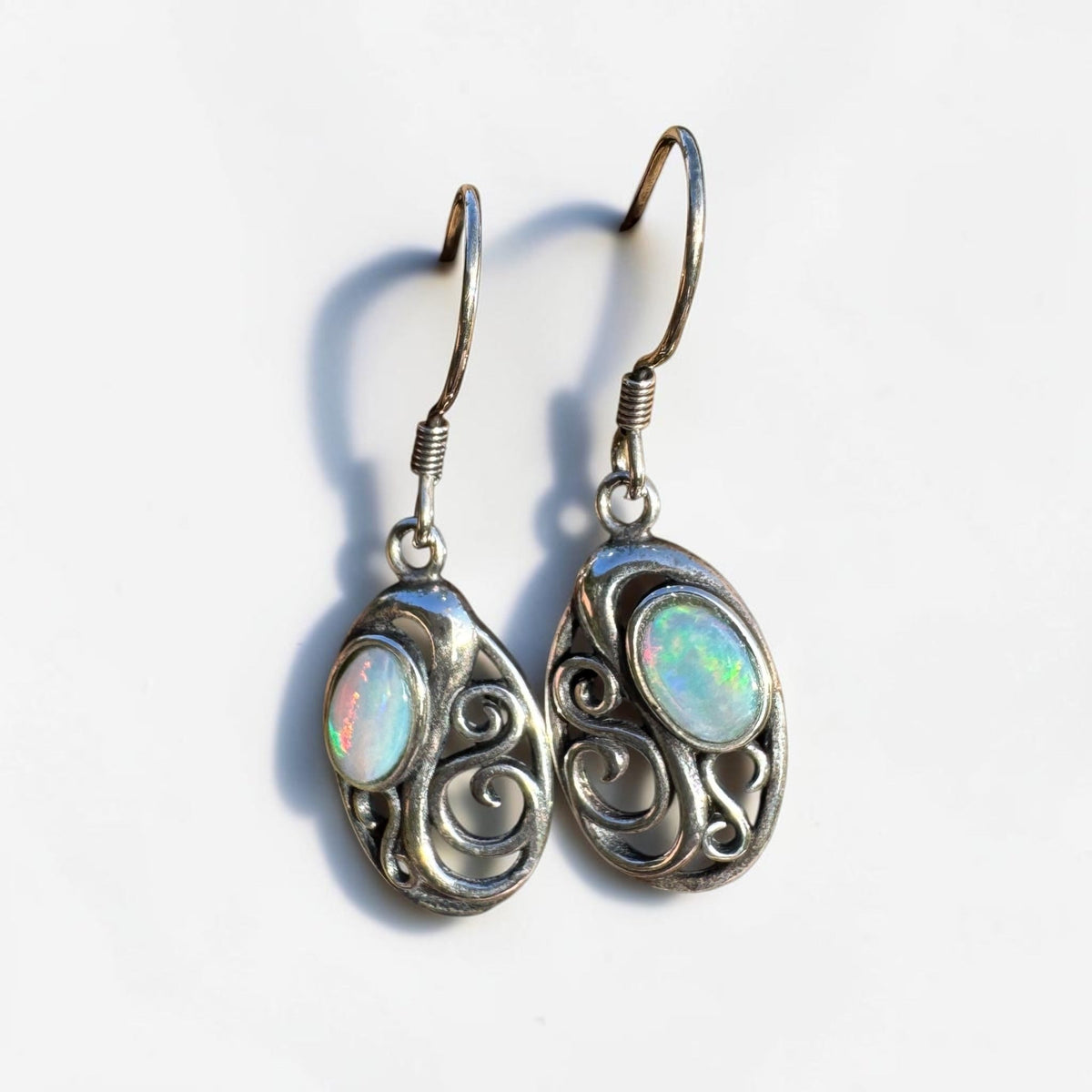0.4ct Coober Pedy Opal Hook Earrings ~ 'Penneshaw Firelight' | 925 Sterling Silver | Solid Australian Opal