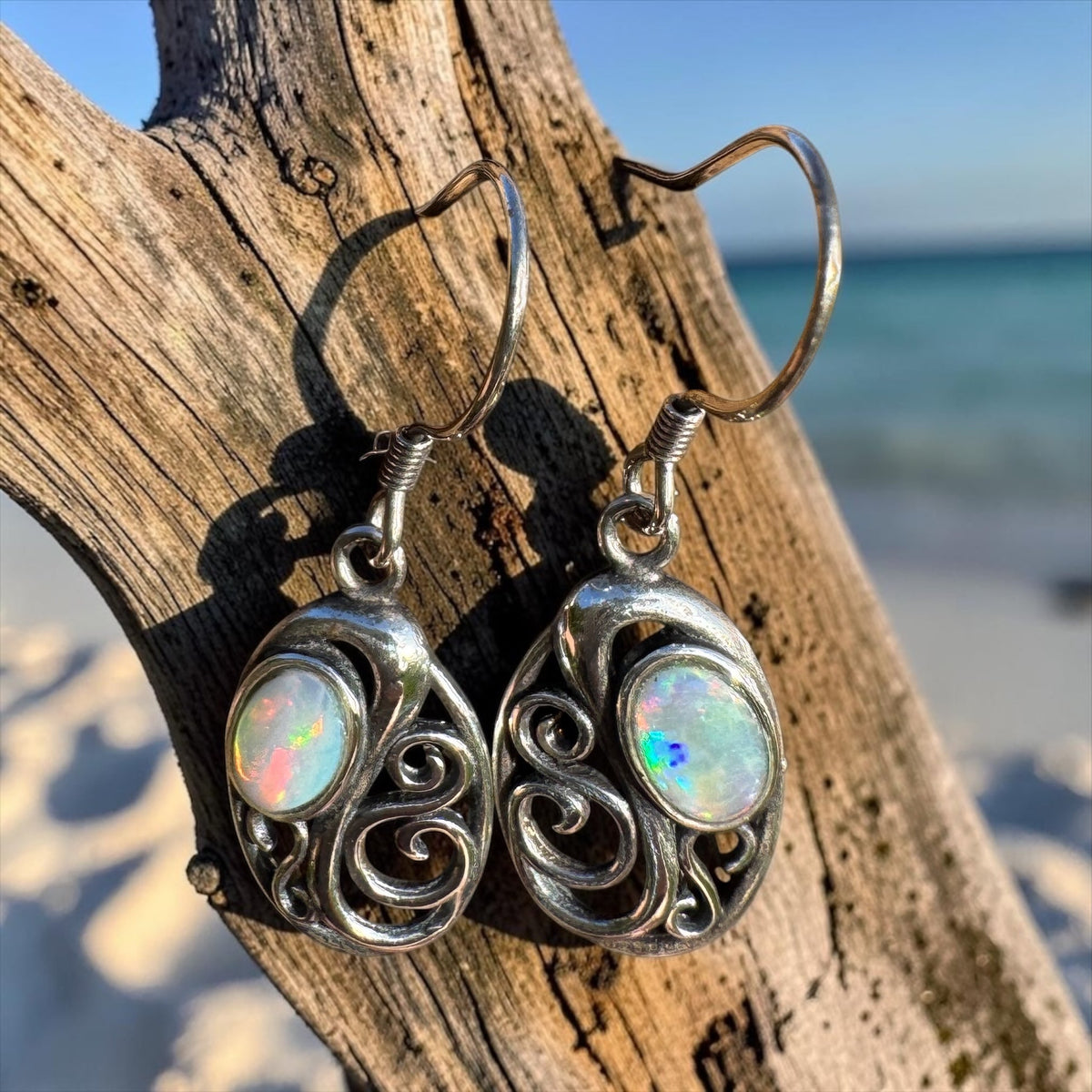 0.4ct Coober Pedy Opal Hook Earrings ~ 'Penneshaw Firelight' | 925 Sterling Silver | Solid Australian Opal