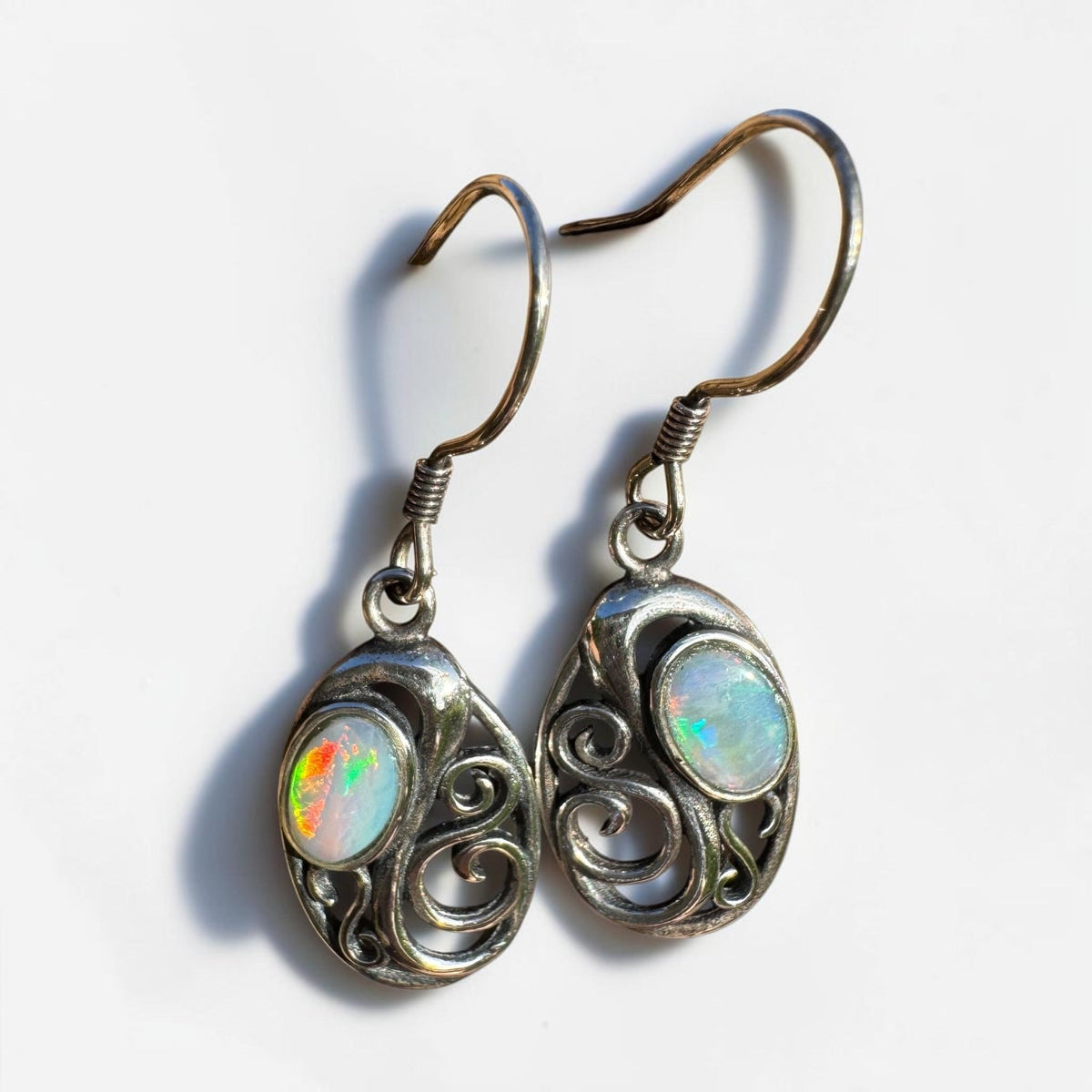 0.4ct Coober Pedy Opal Hook Earrings ~ 'Penneshaw Firelight' | 925 Sterling Silver | Solid Australian Opal