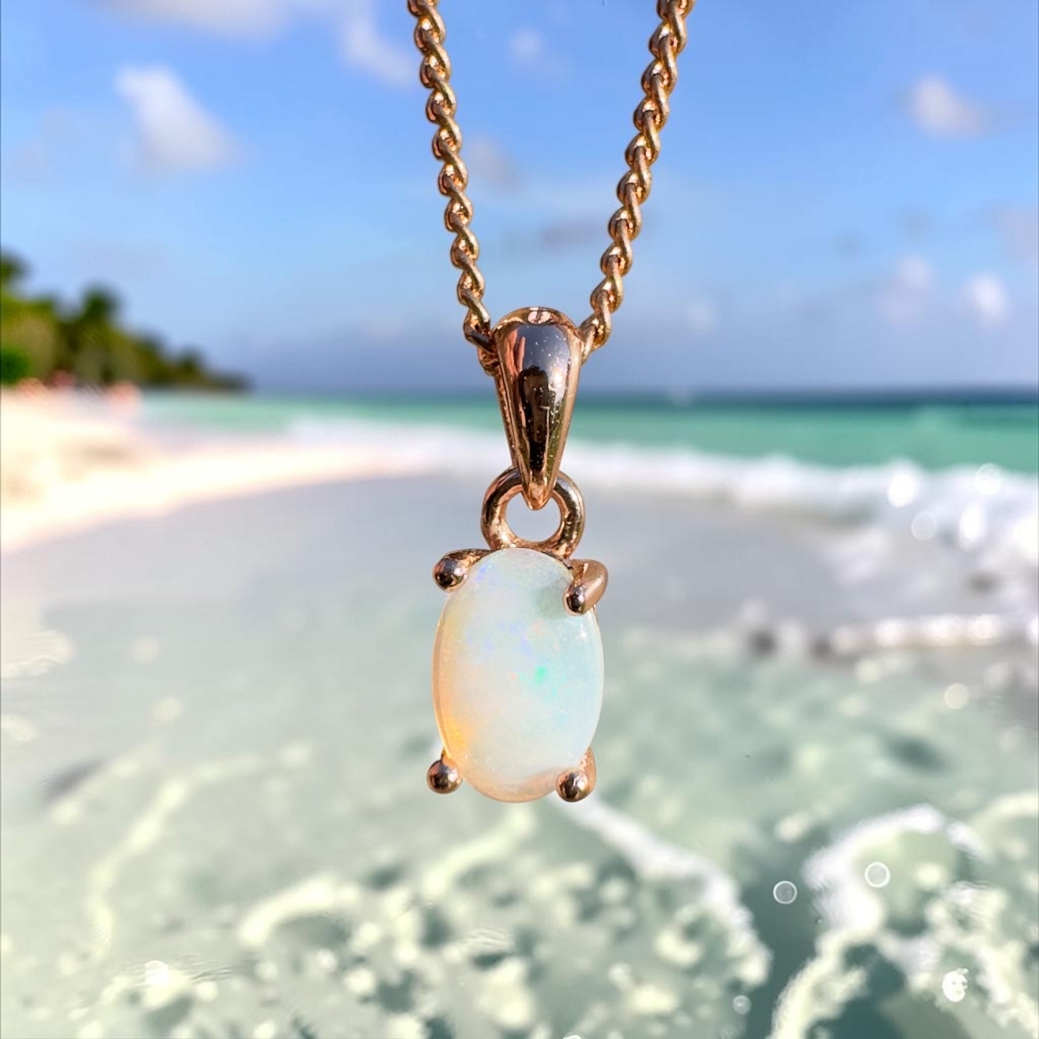 0.4ct Coober Pedy Opal Pendant Necklace ~ 'Broome Ember' | Rose Gold Coated 925 Sterling Silver | Solid Australian Opal