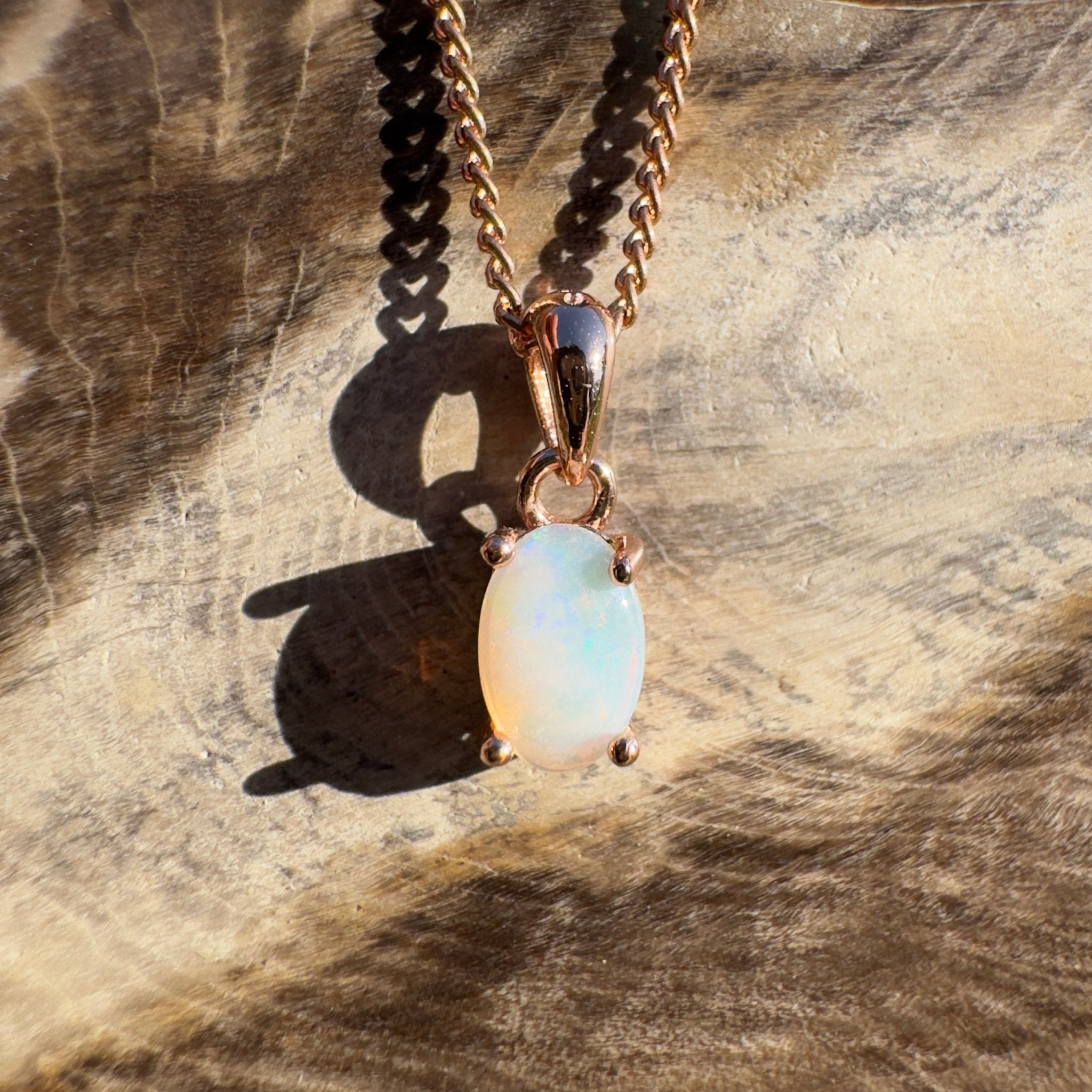 0.4ct Coober Pedy Opal Pendant Necklace ~ 'Broome Ember' | Rose Gold Coated 925 Sterling Silver | Solid Australian Opal