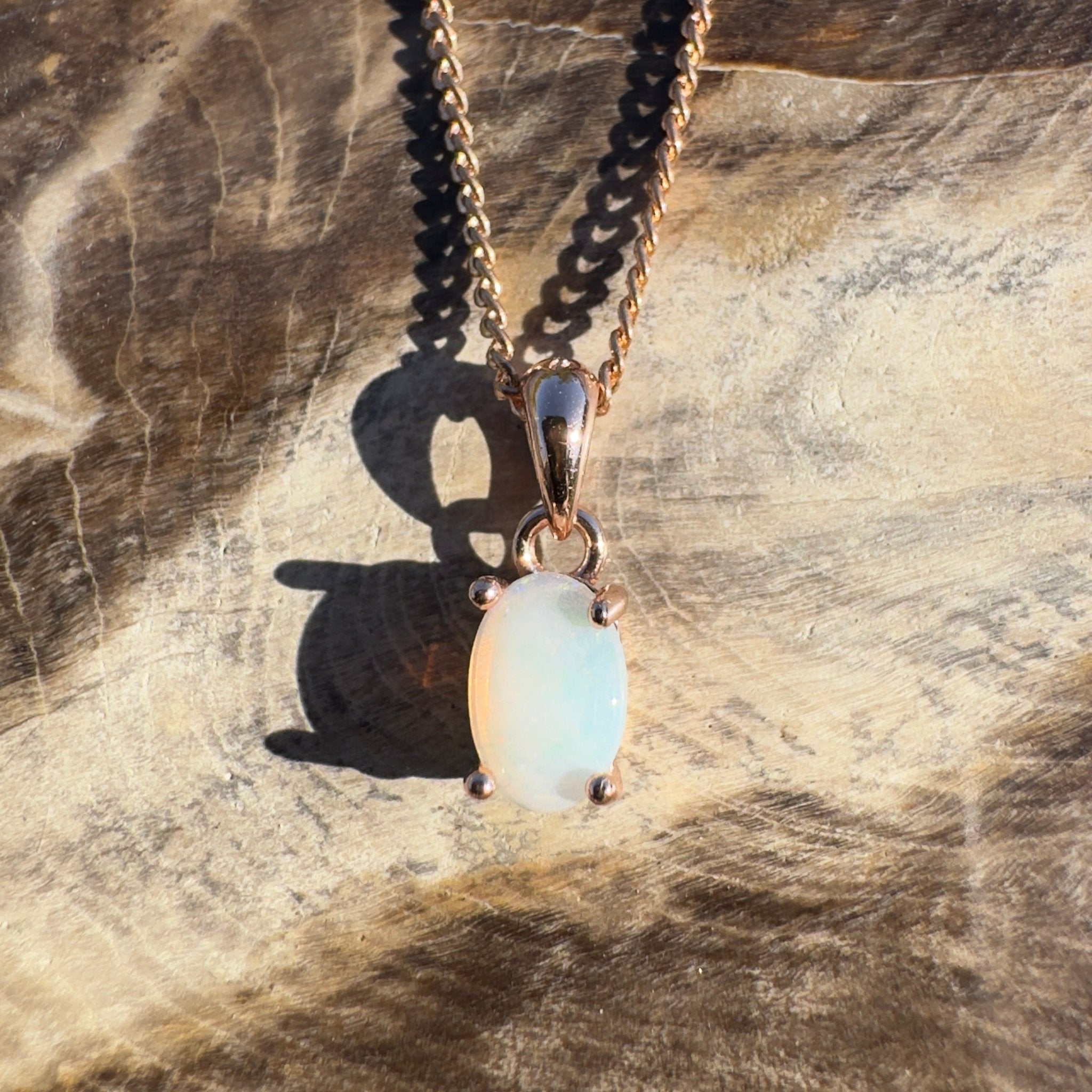 0.4ct Coober Pedy Opal Pendant Necklace ~ 'Broome Ember' | Rose Gold Coated 925 Sterling Silver | Solid Australian Opal