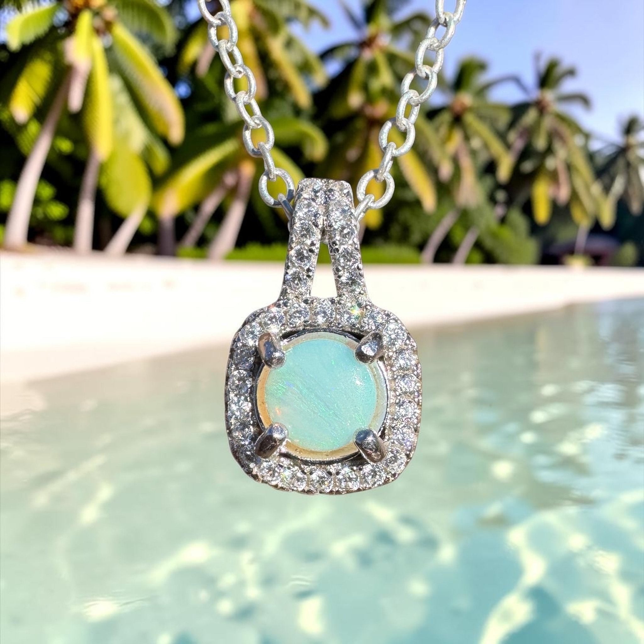 0.4ct Coober Pedy Opal Pendant Necklace ~ 'Cape Range Blue' | 925 Sterling Silver | Solid Australian Opal