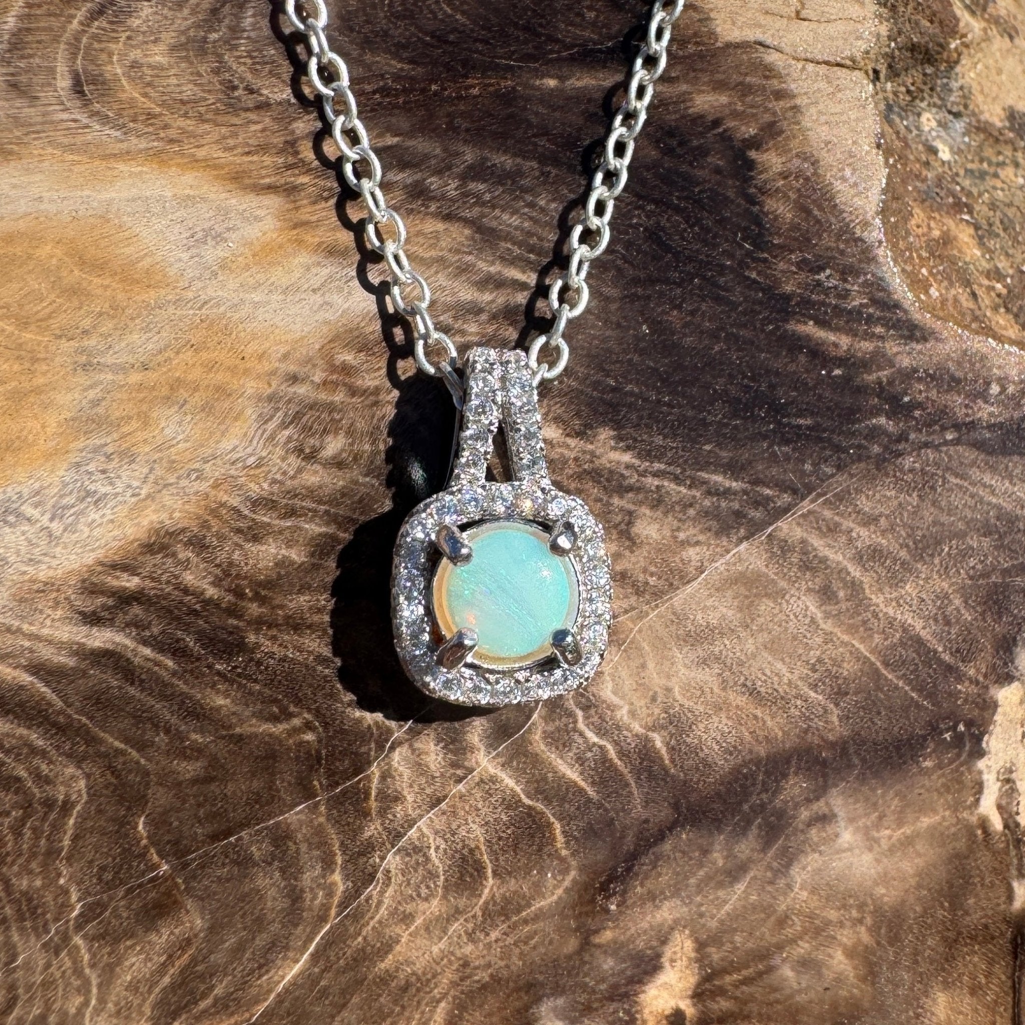 0.4ct Coober Pedy Opal Pendant Necklace ~ 'Cape Range Blue' | 925 Sterling Silver | Solid Australian Opal