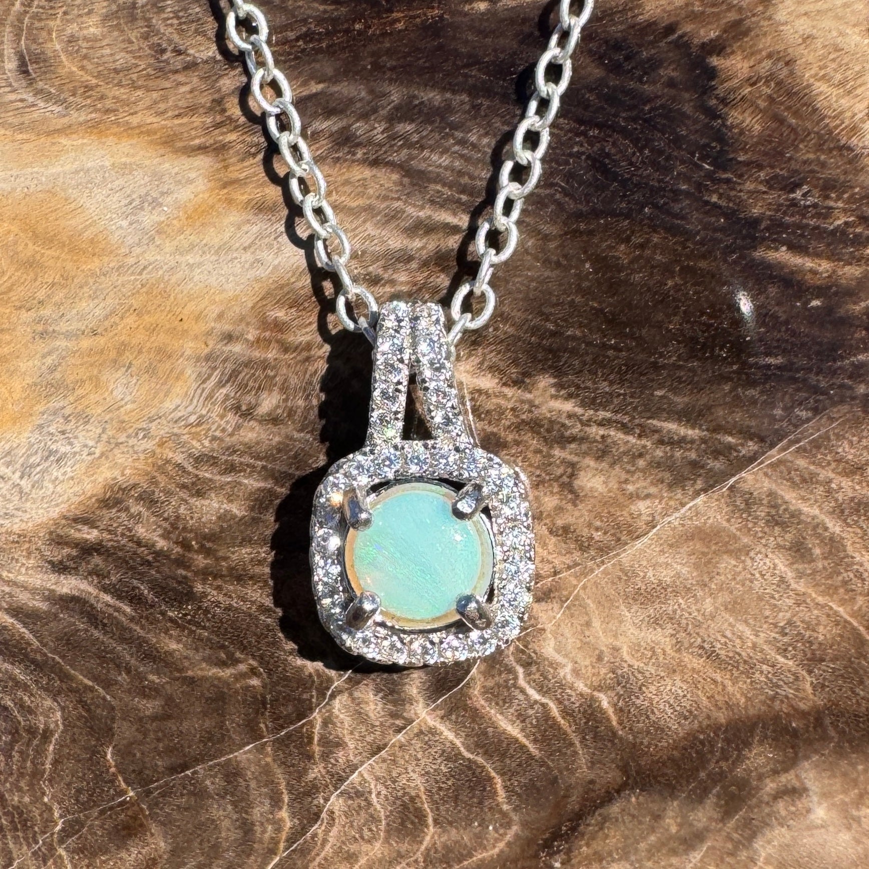 0.4ct Coober Pedy Opal Pendant Necklace ~ 'Cape Range Blue' | 925 Sterling Silver | Solid Australian Opal