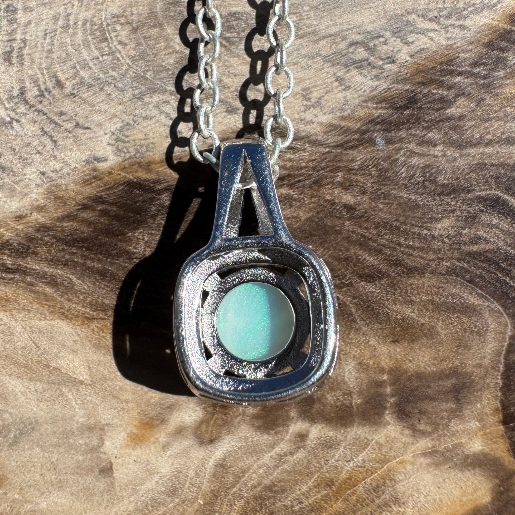 0.4ct Coober Pedy Opal Pendant Necklace ~ 'Cape Range Blue' | 925 Sterling Silver | Solid Australian Opal