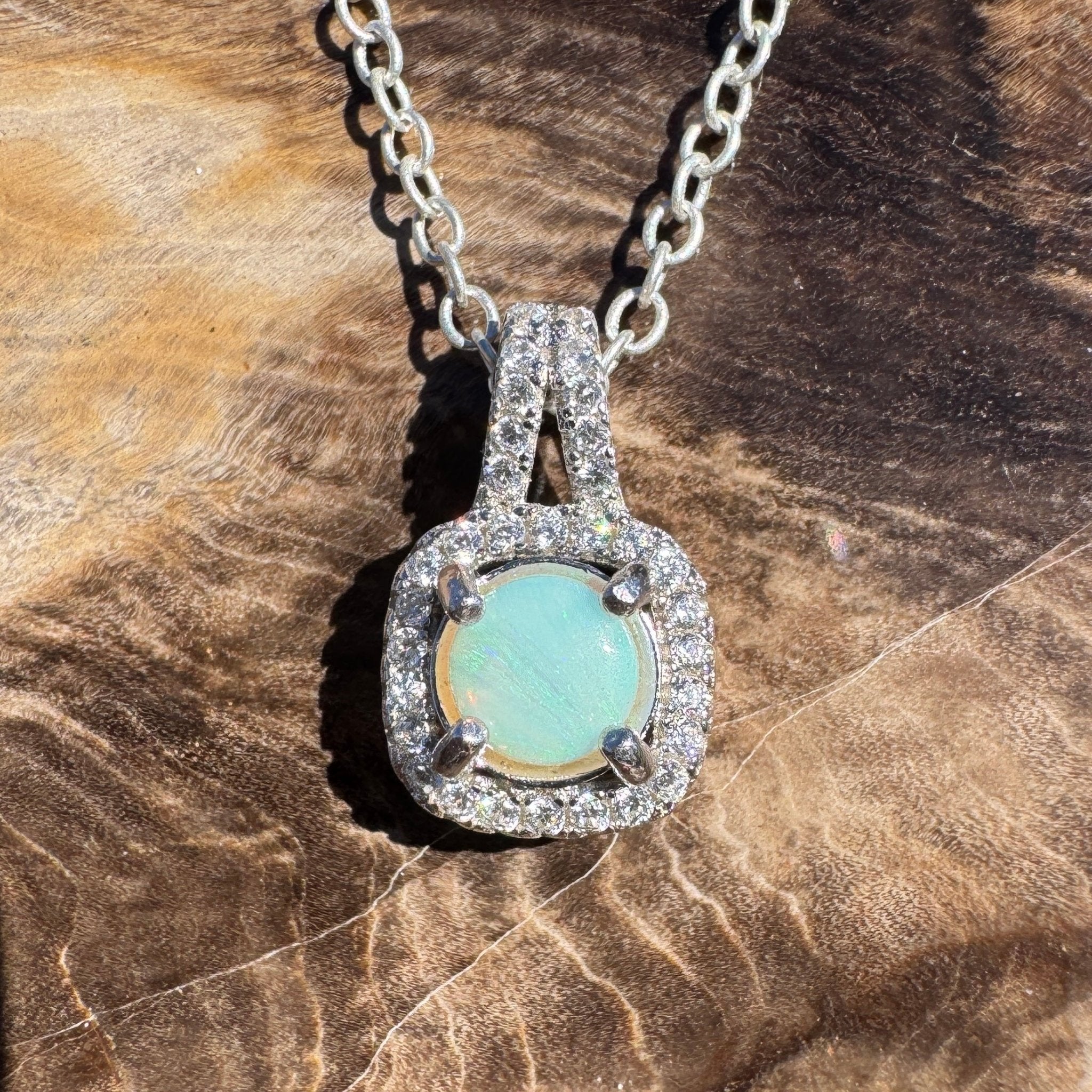 0.4ct Coober Pedy Opal Pendant Necklace ~ 'Cape Range Blue' | 925 Sterling Silver | Solid Australian Opal