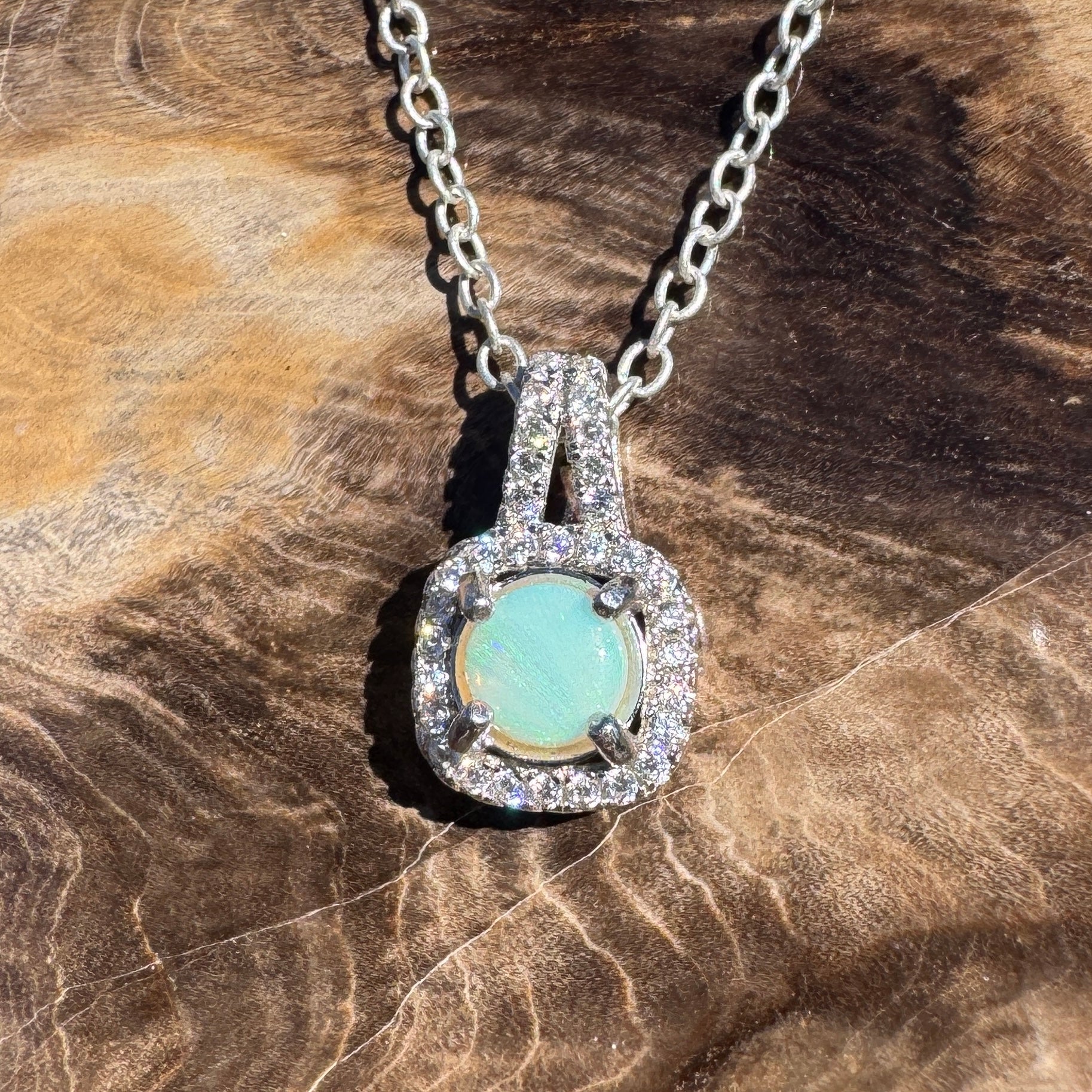 0.4ct Coober Pedy Opal Pendant Necklace ~ 'Cape Range Blue' | 925 Sterling Silver | Solid Australian Opal