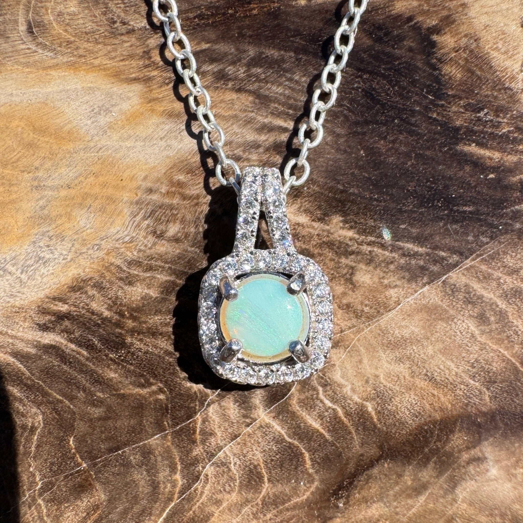 0.4ct Coober Pedy Opal Pendant Necklace ~ 'Cape Range Blue' | 925 Sterling Silver | Solid Australian Opal