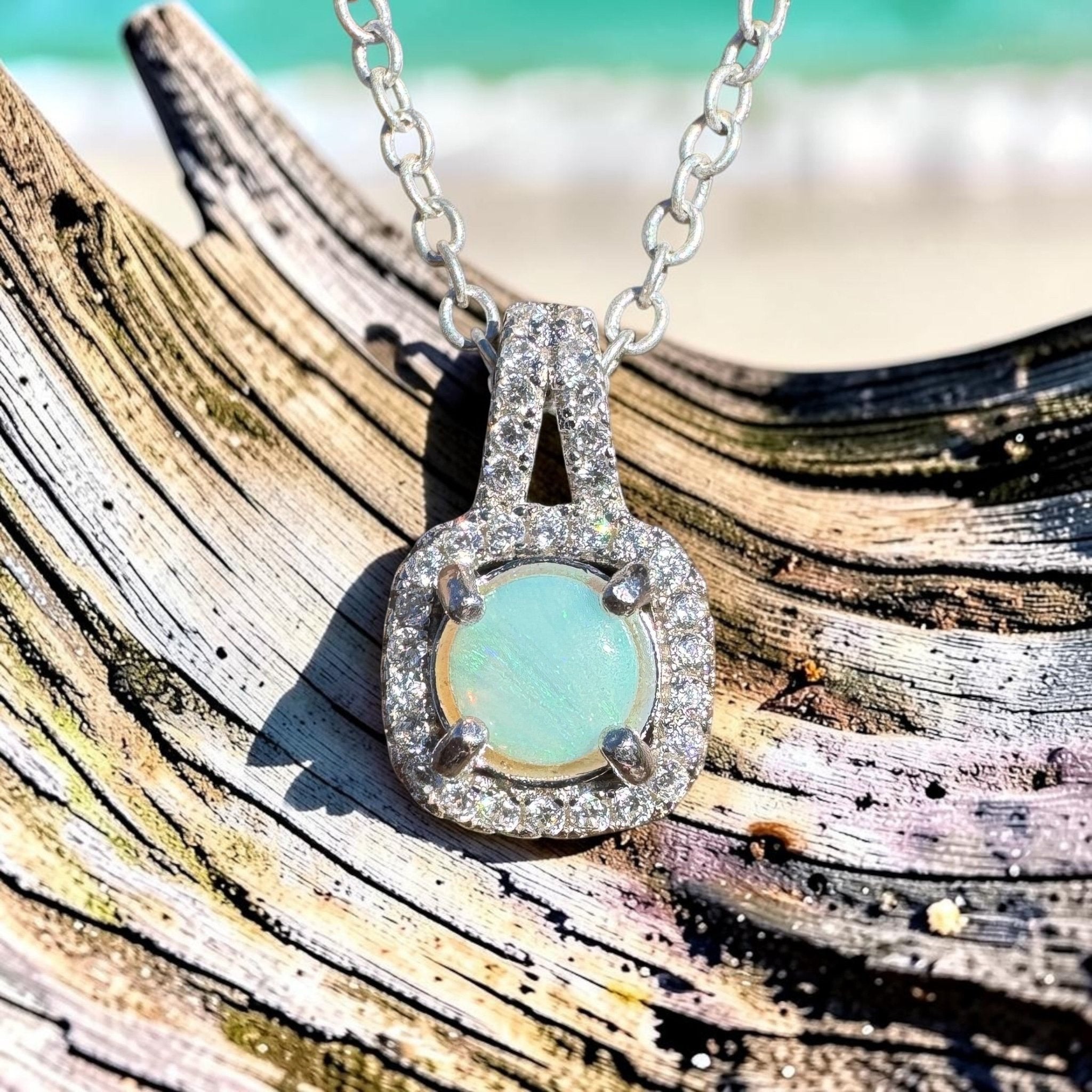 0.4ct Coober Pedy Opal Pendant Necklace ~ 'Cape Range Blue' | 925 Sterling Silver | Solid Australian Opal