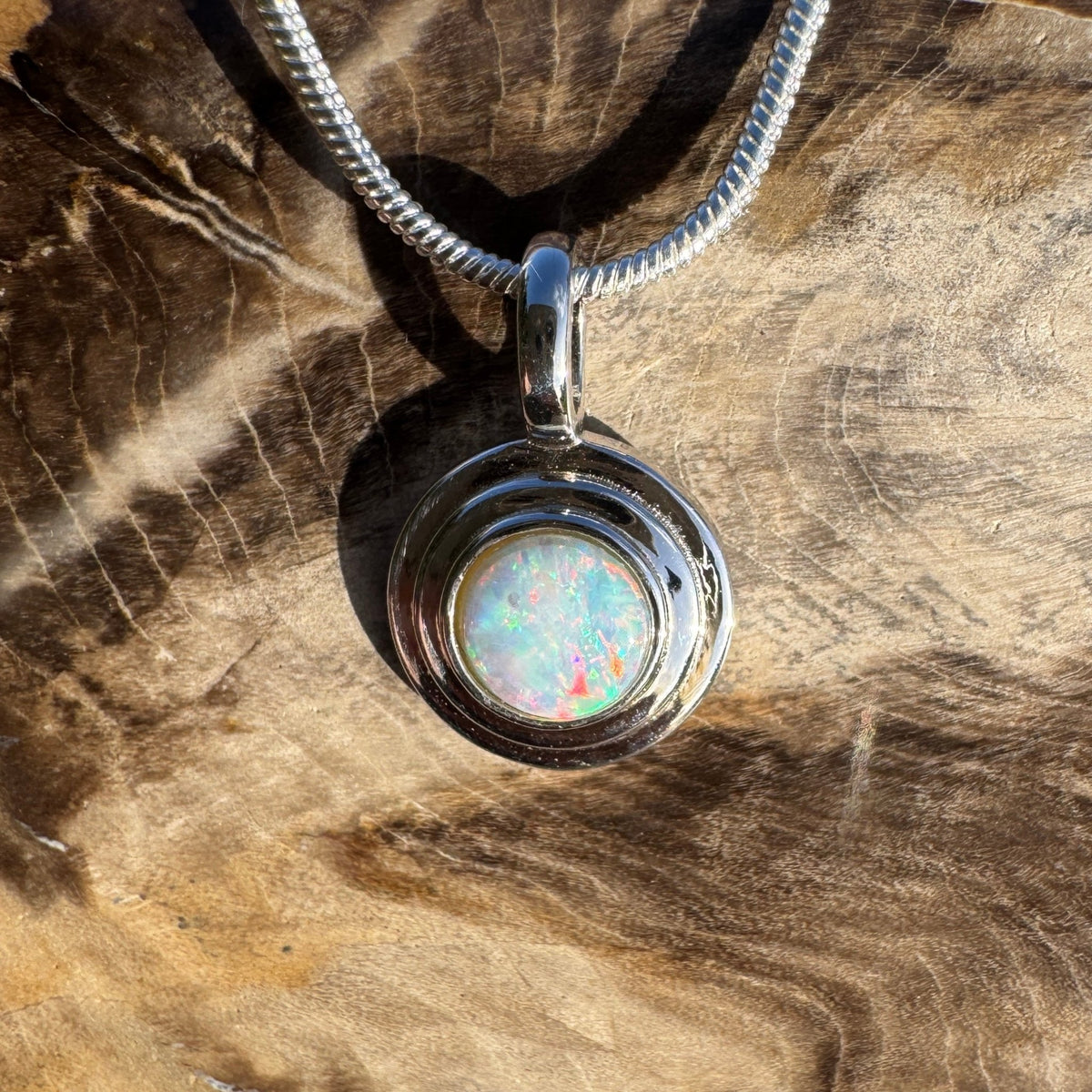 0.4ct Coober Pedy Opal Pendant Necklace ~ 'Charleville Gleam' | 925 Sterling Silver | Solid Australian Opal