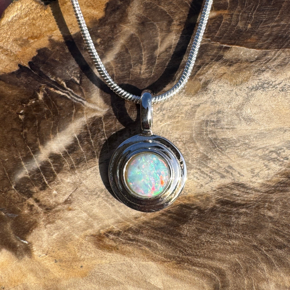 0.4ct Coober Pedy Opal Pendant Necklace ~ 'Charleville Gleam' | 925 Sterling Silver | Solid Australian Opal