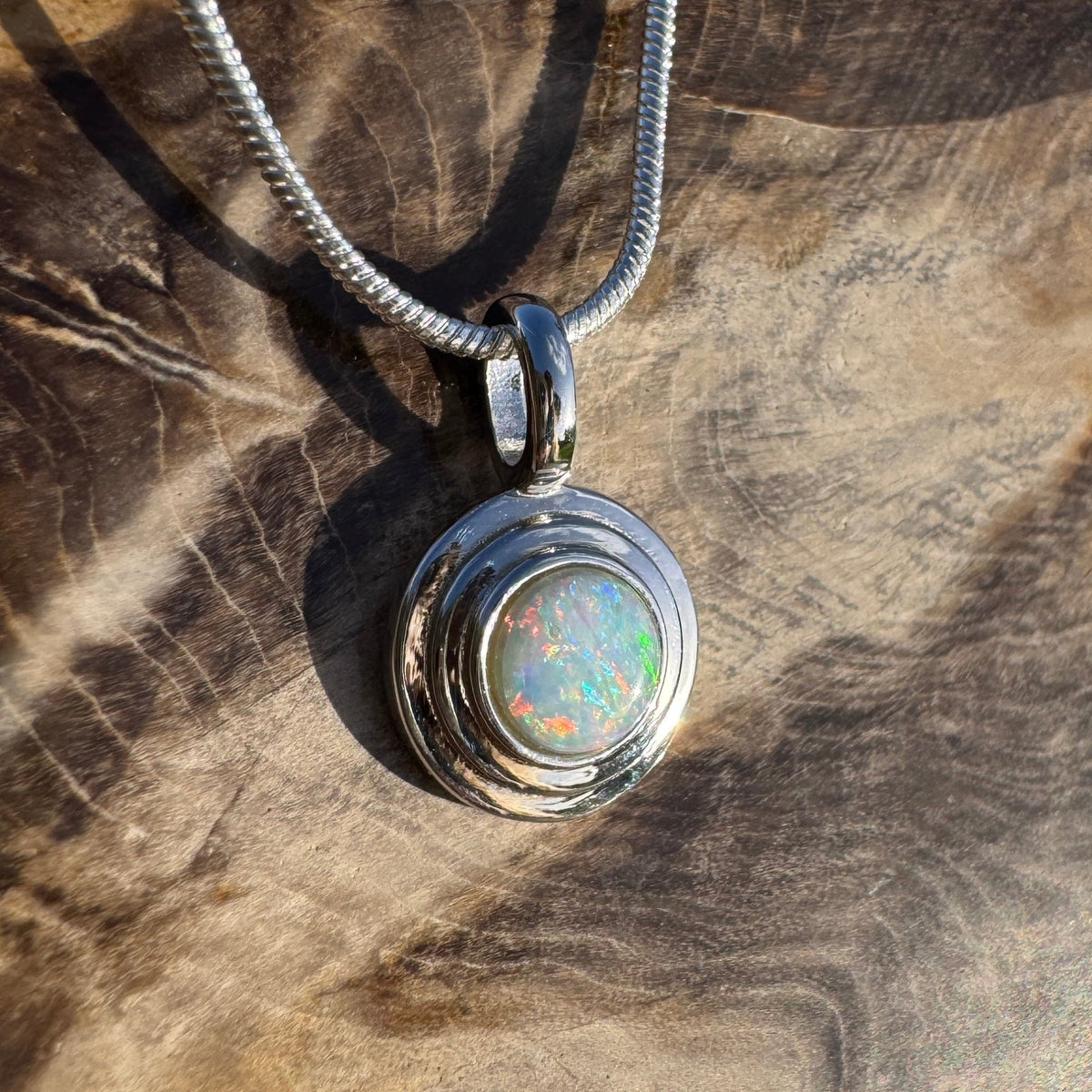 0.4ct Coober Pedy Opal Pendant Necklace ~ 'Charleville Gleam' | 925 Sterling Silver | Solid Australian Opal