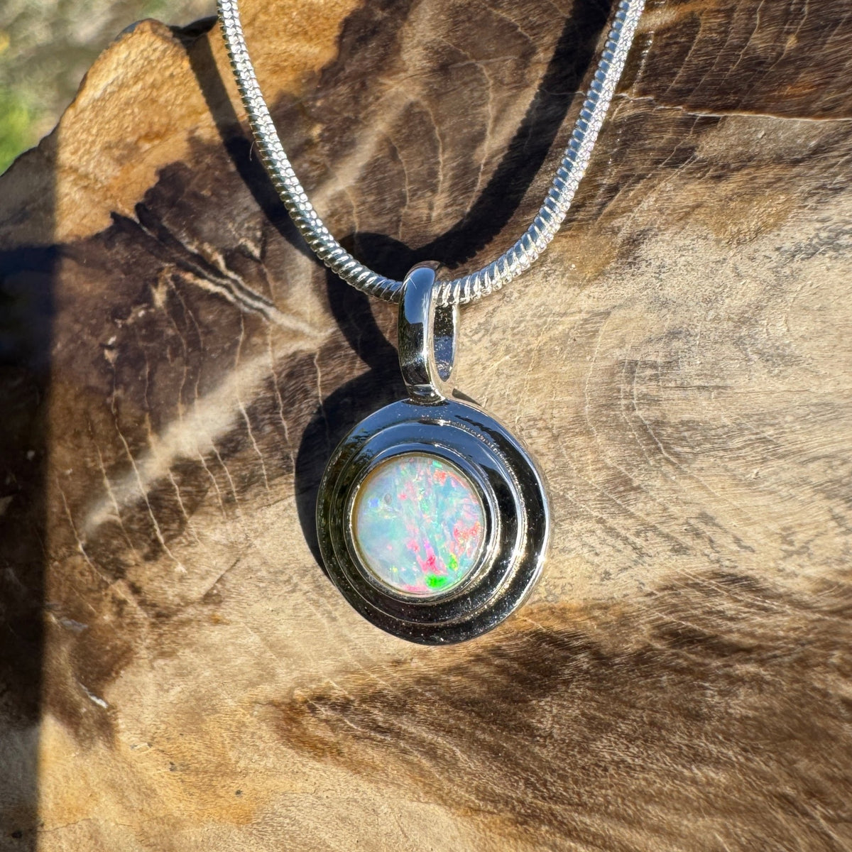 0.4ct Coober Pedy Opal Pendant Necklace ~ 'Charleville Gleam' | 925 Sterling Silver | Solid Australian Opal