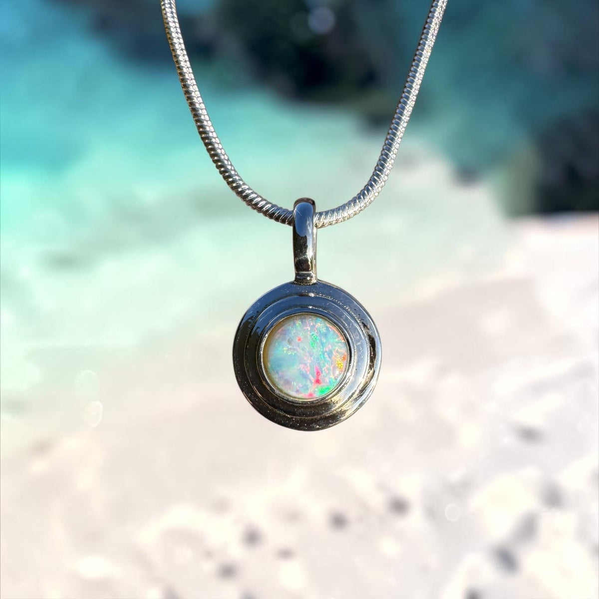 0.4ct Coober Pedy Opal Pendant Necklace ~ 'Charleville Gleam' | 925 Sterling Silver | Solid Australian Opal