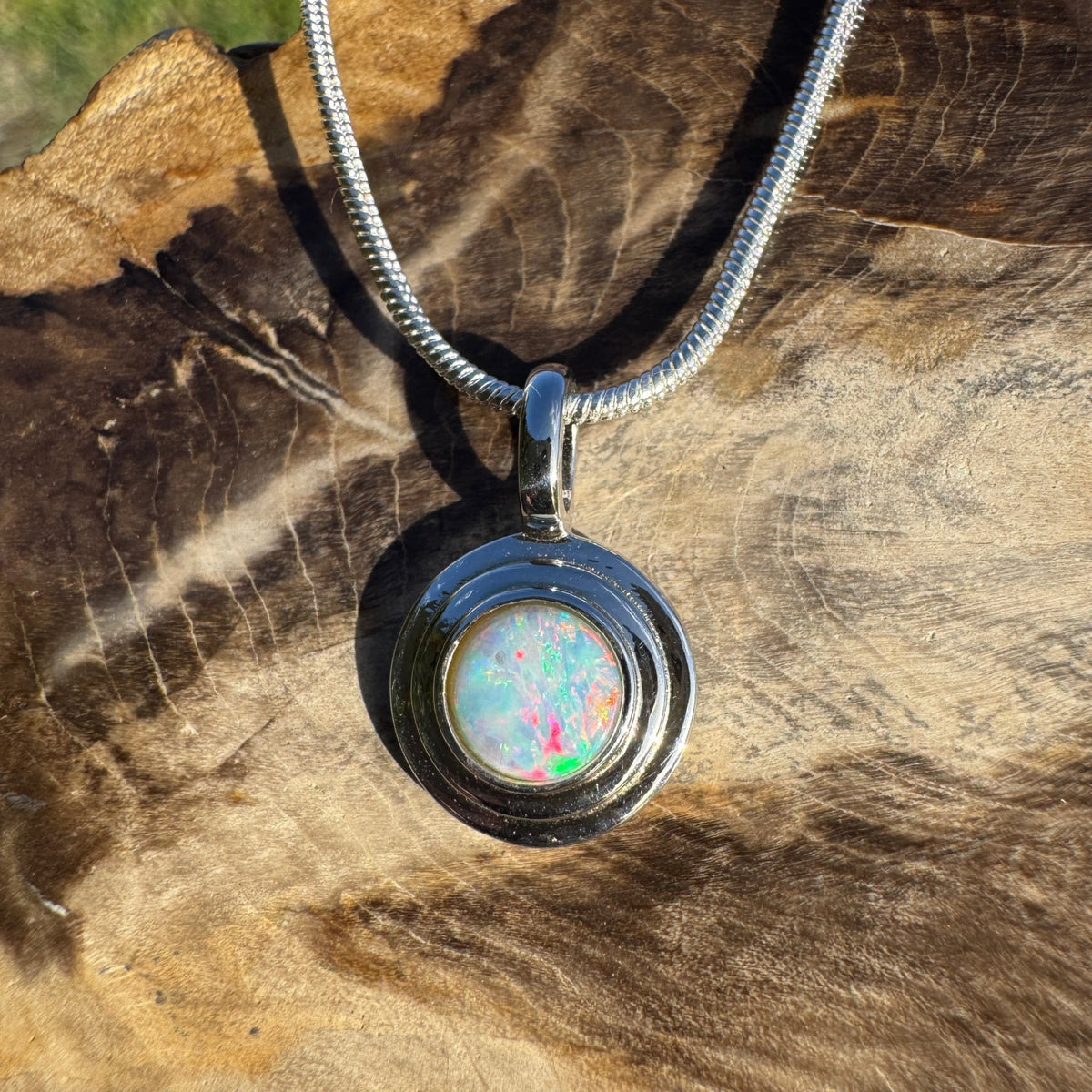 0.4ct Coober Pedy Opal Pendant Necklace ~ 'Charleville Gleam' | 925 Sterling Silver | Solid Australian Opal