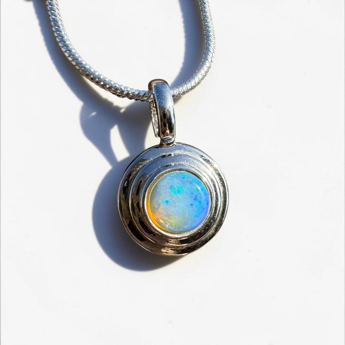 0.4ct Coober Pedy Opal Pendant Necklace ~ 'Cunnamulla Blue' | 925 Sterling Silver | Solid Australian Opal