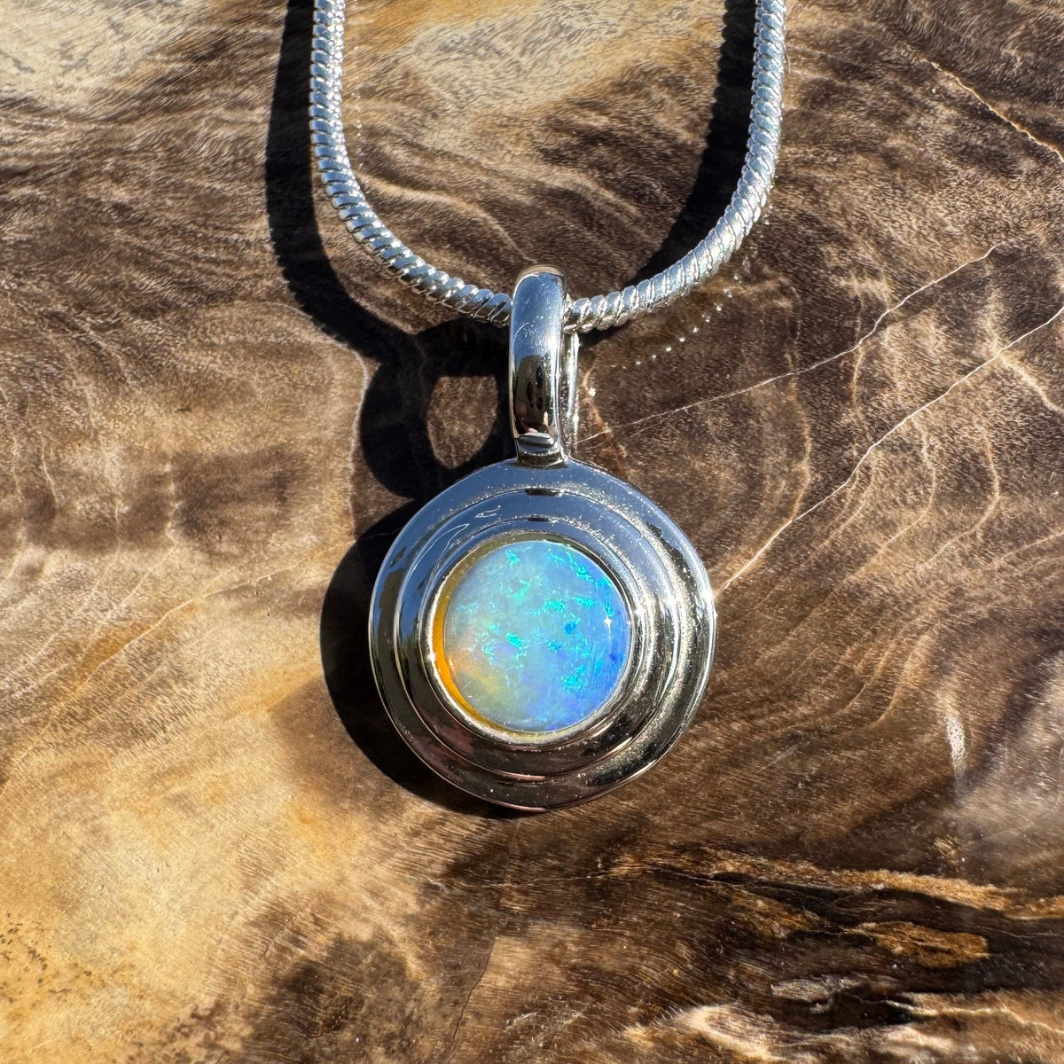 0.4ct Coober Pedy Opal Pendant Necklace ~ 'Cunnamulla Blue' | 925 Sterling Silver | Solid Australian Opal