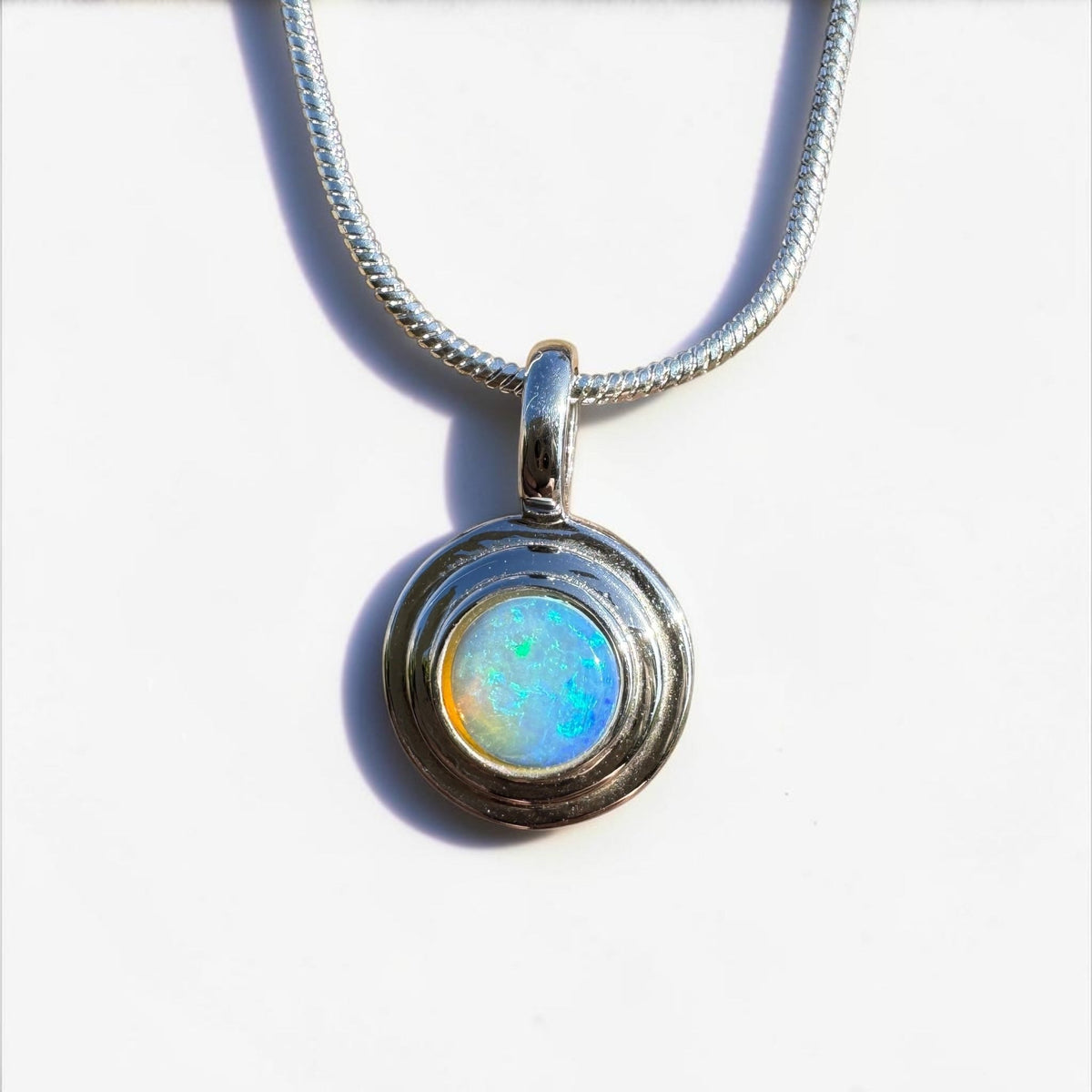 0.4ct Coober Pedy Opal Pendant Necklace ~ 'Cunnamulla Blue' | 925 Sterling Silver | Solid Australian Opal