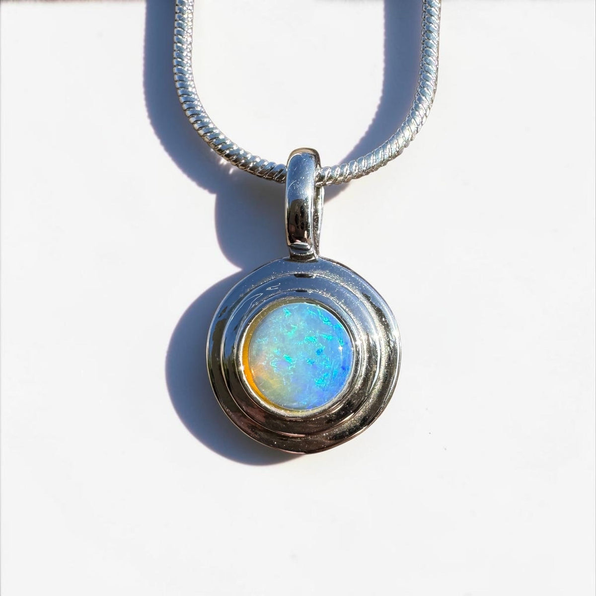 0.4ct Coober Pedy Opal Pendant Necklace ~ 'Cunnamulla Blue' | 925 Sterling Silver | Solid Australian Opal