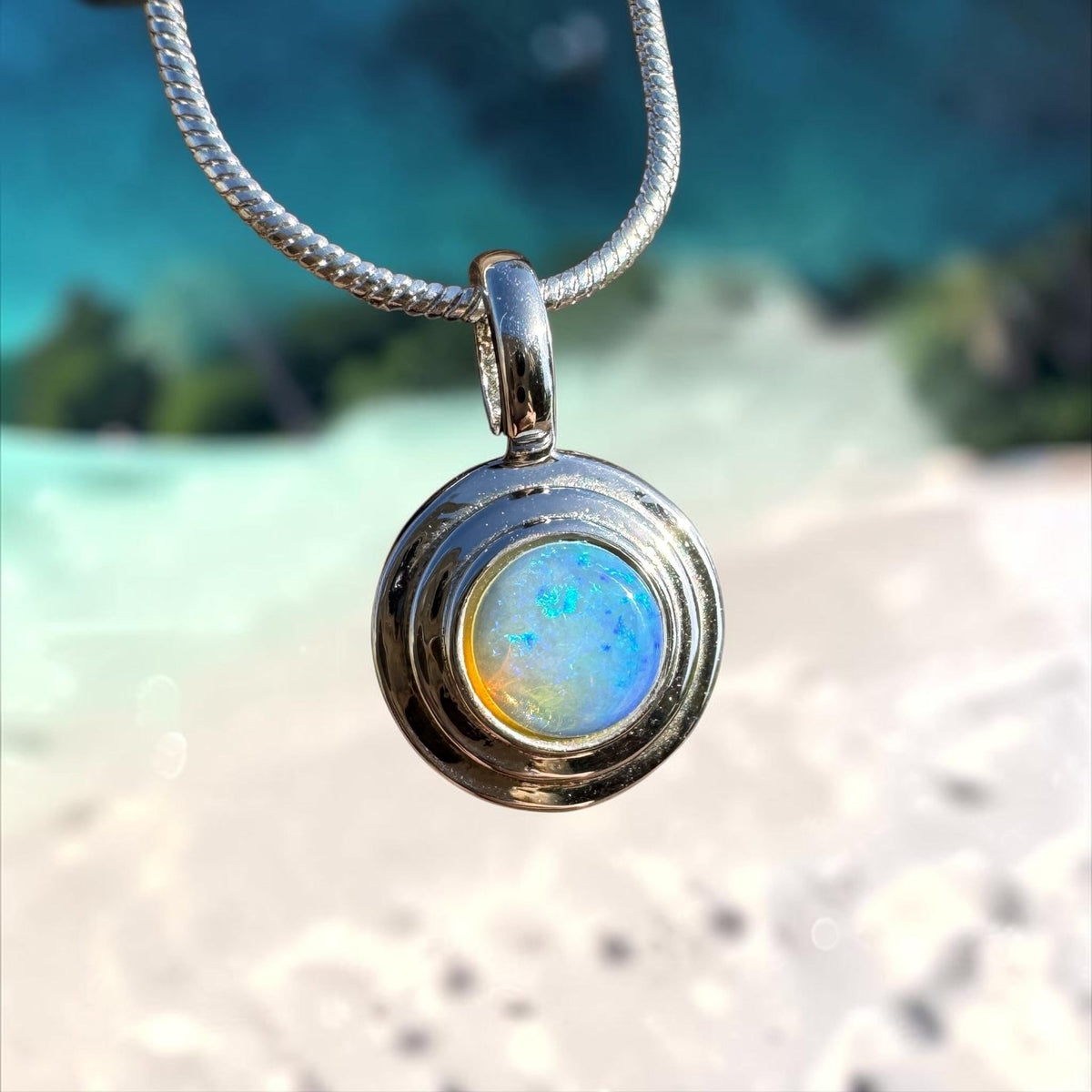 0.4ct Coober Pedy Opal Pendant Necklace ~ 'Cunnamulla Blue' | 925 Sterling Silver | Solid Australian Opal