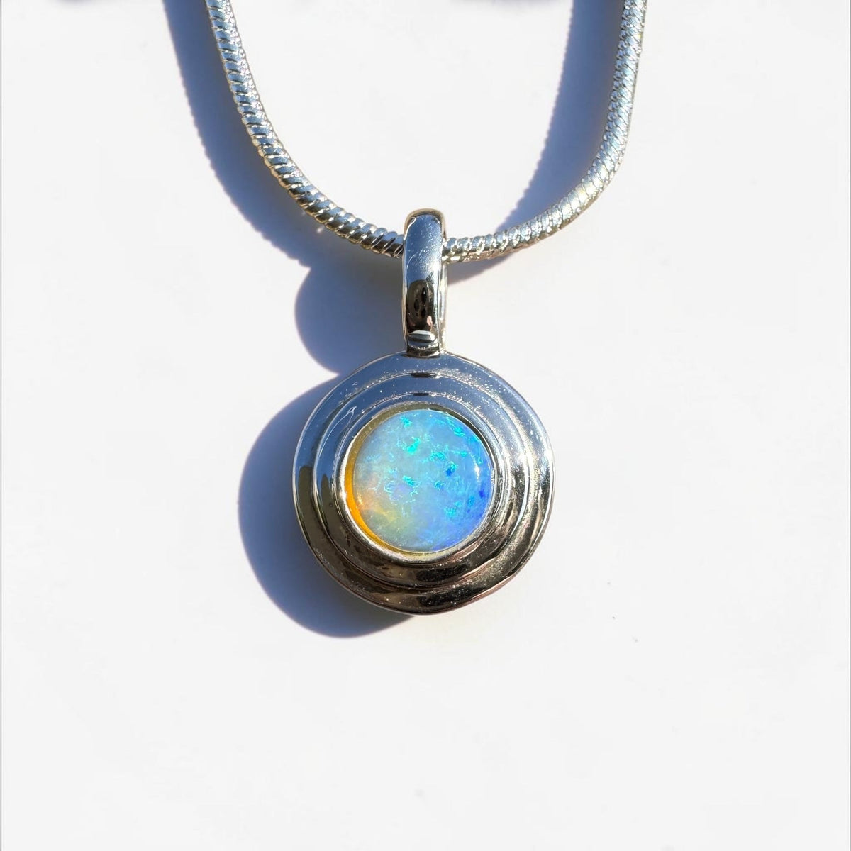 0.4ct Coober Pedy Opal Pendant Necklace ~ 'Cunnamulla Blue' | 925 Sterling Silver | Solid Australian Opal