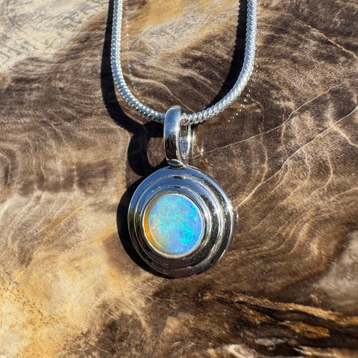 0.4ct Coober Pedy Opal Pendant Necklace ~ 'Cunnamulla Blue' | 925 Sterling Silver | Solid Australian Opal